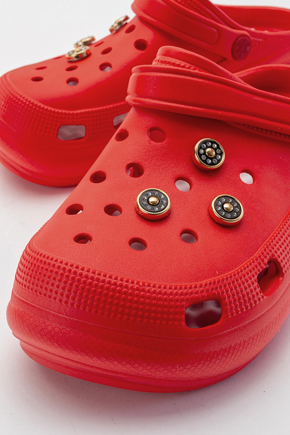 Aksesuarlı Kalın Taban Kadın Sabo Terlik KIRMIZI - Görsel 4