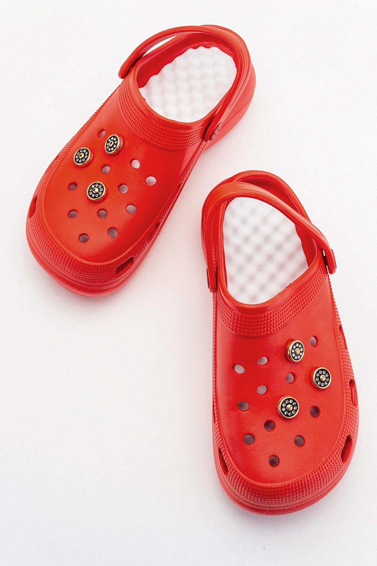 Aksesuarlı Kalın Taban Kadın Sabo Terlik KIRMIZI - Görsel 6