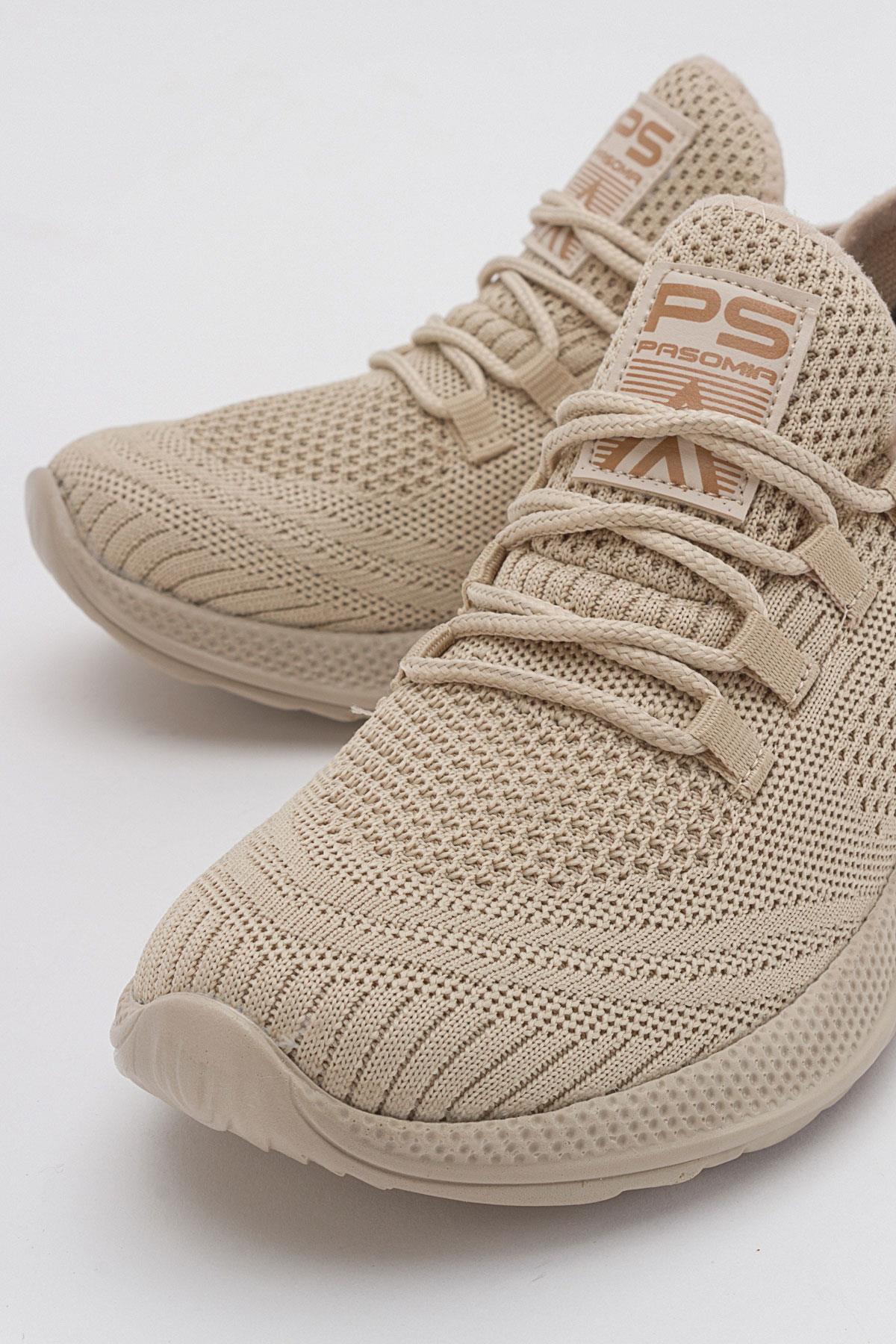 Erkek Bağcıklı Triko Spor Ayakkabı BEJ BEJ - Görsel 4