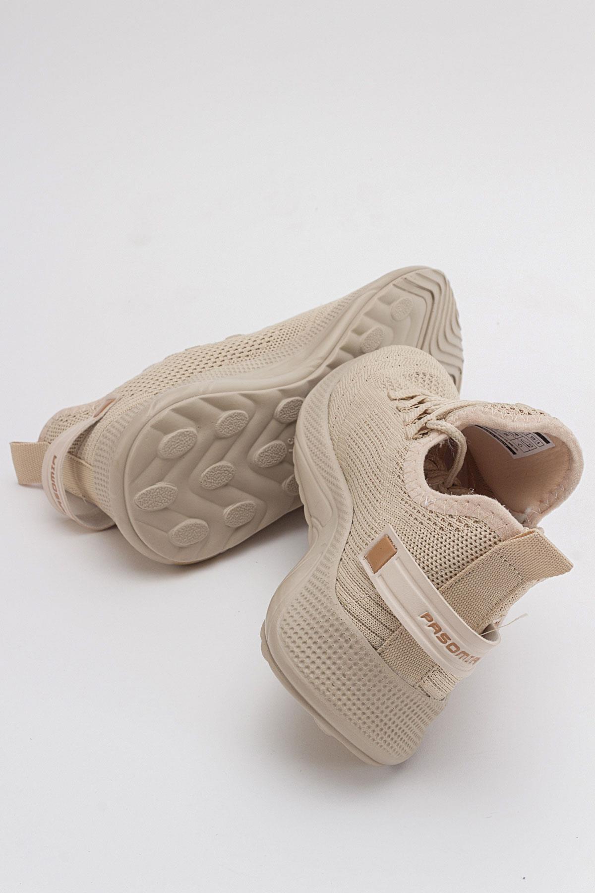 Erkek Bağcıklı Triko Spor Ayakkabı BEJ BEJ - Görsel 5