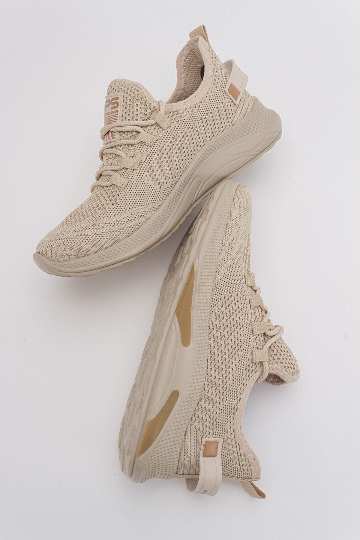 Erkek Bağcıklı Triko Spor Ayakkabı BEJ BEJ - Görsel 7