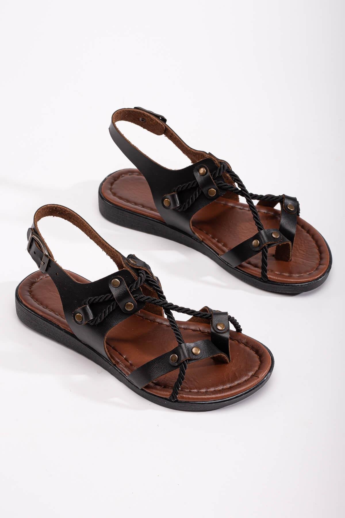 Halatlı Parmak Arası Kadın Sandalet SİYAH CİLT - Görsel 3