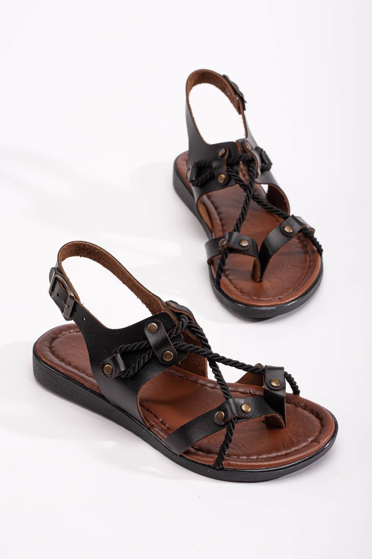 Halatlı Parmak Arası Kadın Sandalet SİYAH CİLT - Görsel 4