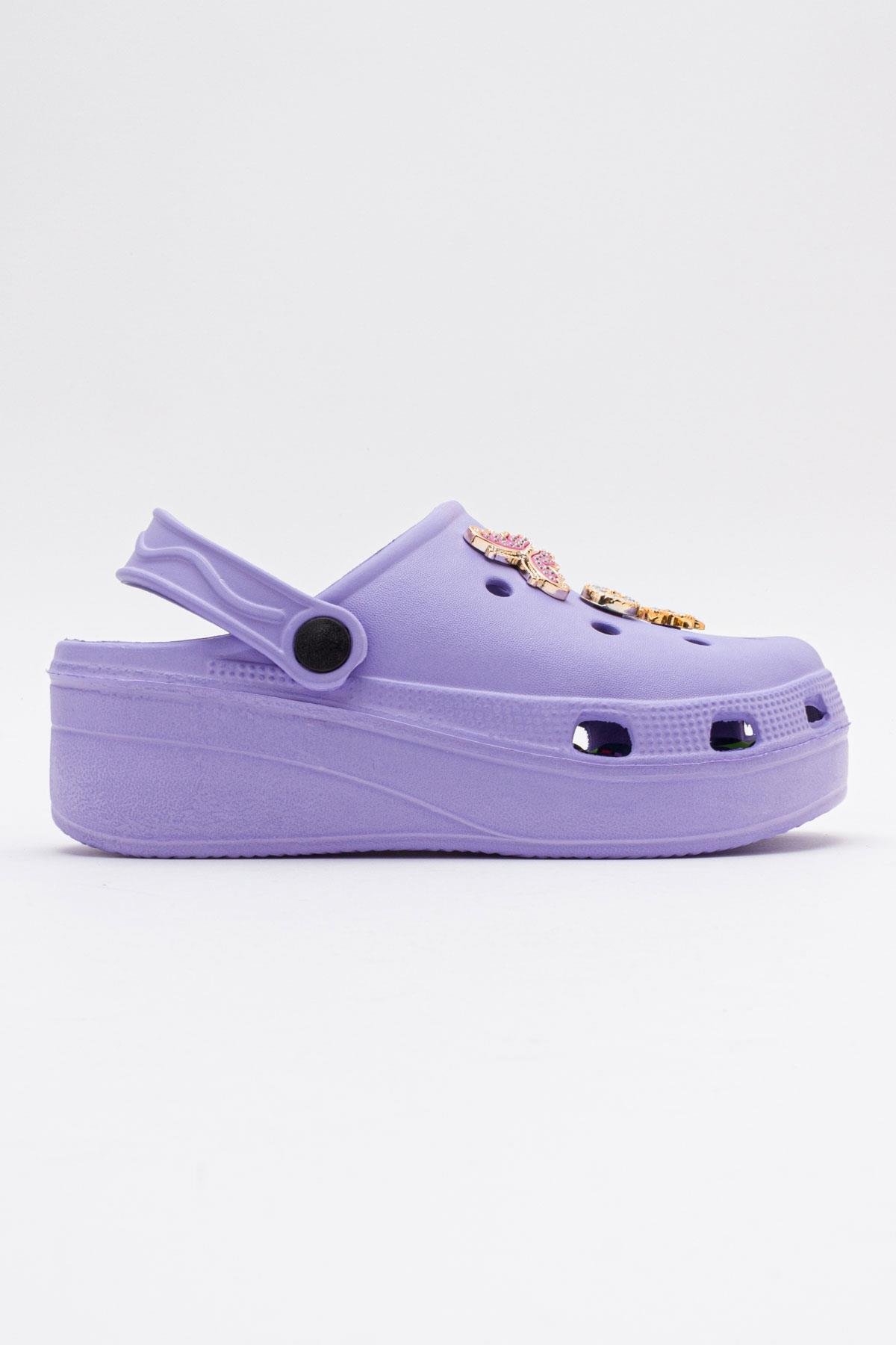 Aksesuarlı Kalın Taban Kadın Sabo Terlik LİLA - Görsel 3