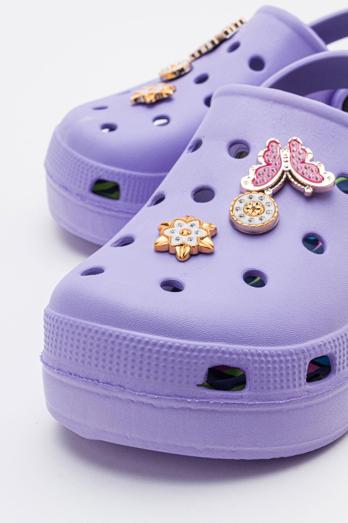 Aksesuarlı Kalın Taban Kadın Sabo Terlik LİLA - Görsel 4