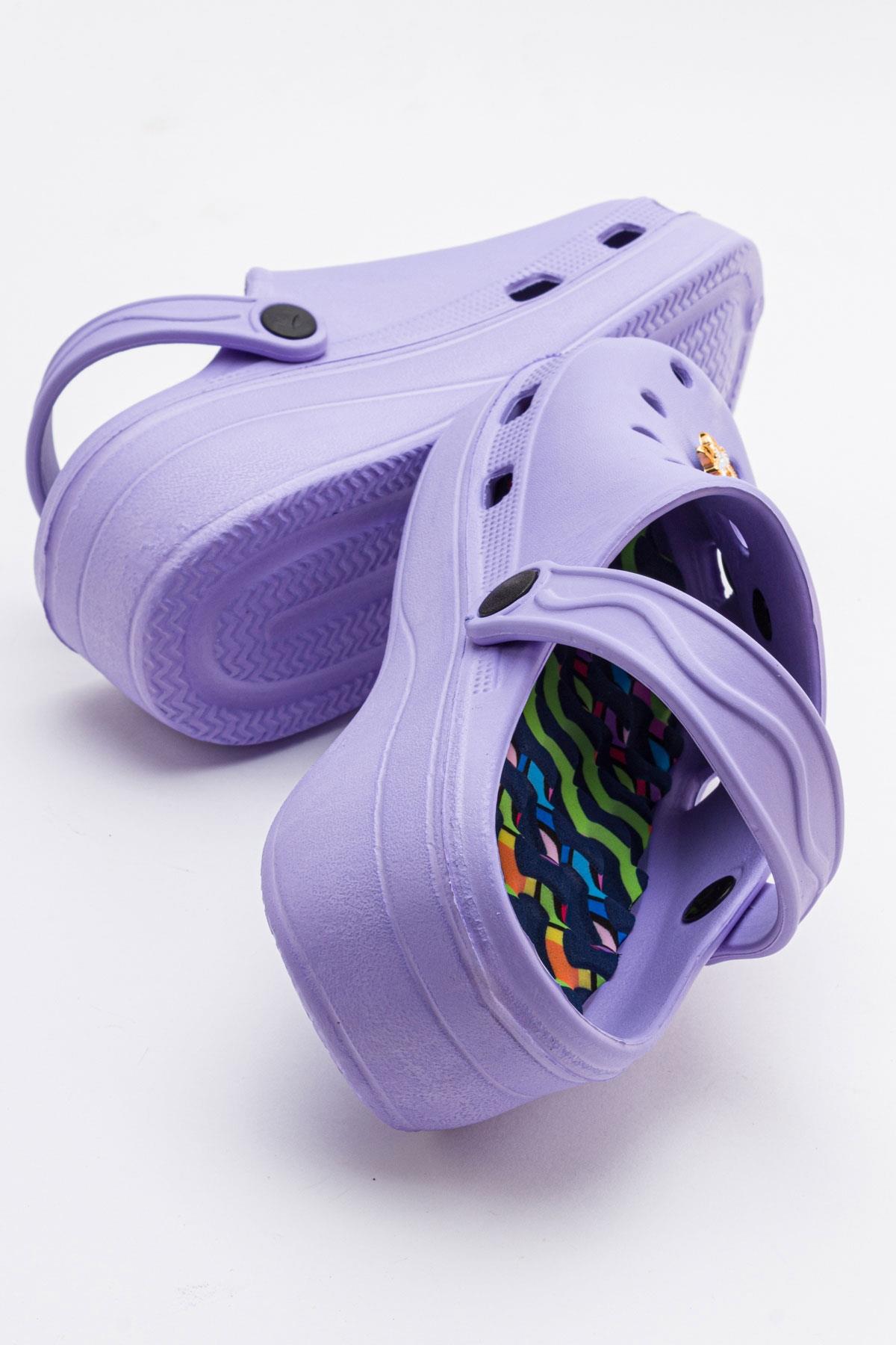 Aksesuarlı Kalın Taban Kadın Sabo Terlik LİLA - Görsel 5