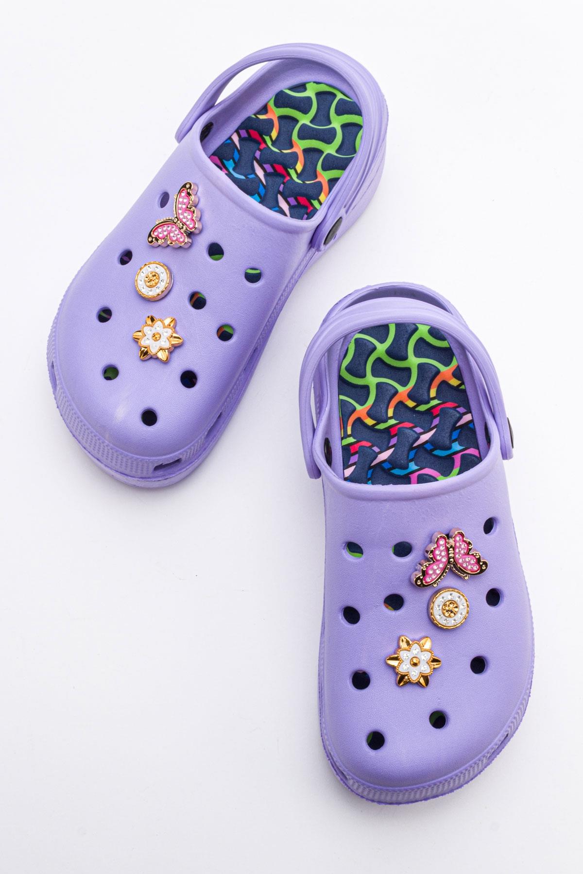 Aksesuarlı Kalın Taban Kadın Sabo Terlik LİLA - Görsel 6