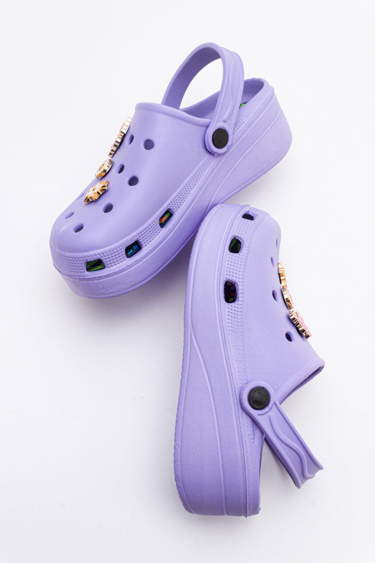 Aksesuarlı Kalın Taban Kadın Sabo Terlik LİLA - Görsel 7