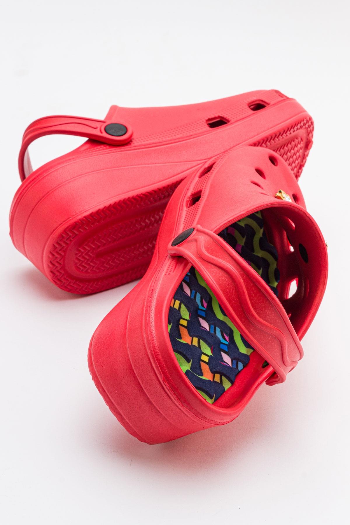 Aksesuarlı Kalın Taban Kadın Sabo Terlik KIRMIZI - Görsel 5