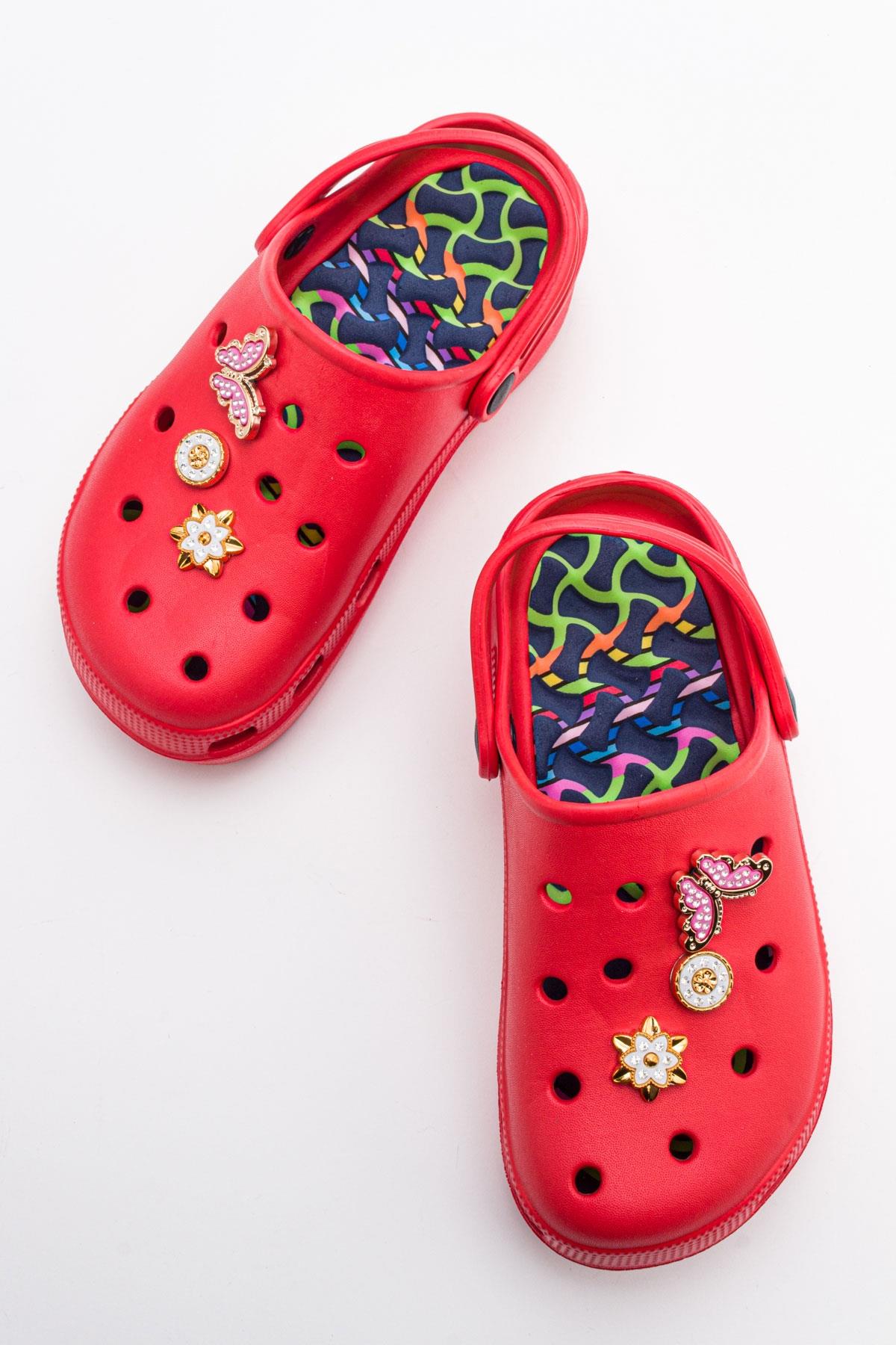 Aksesuarlı Kalın Taban Kadın Sabo Terlik KIRMIZI - Görsel 6