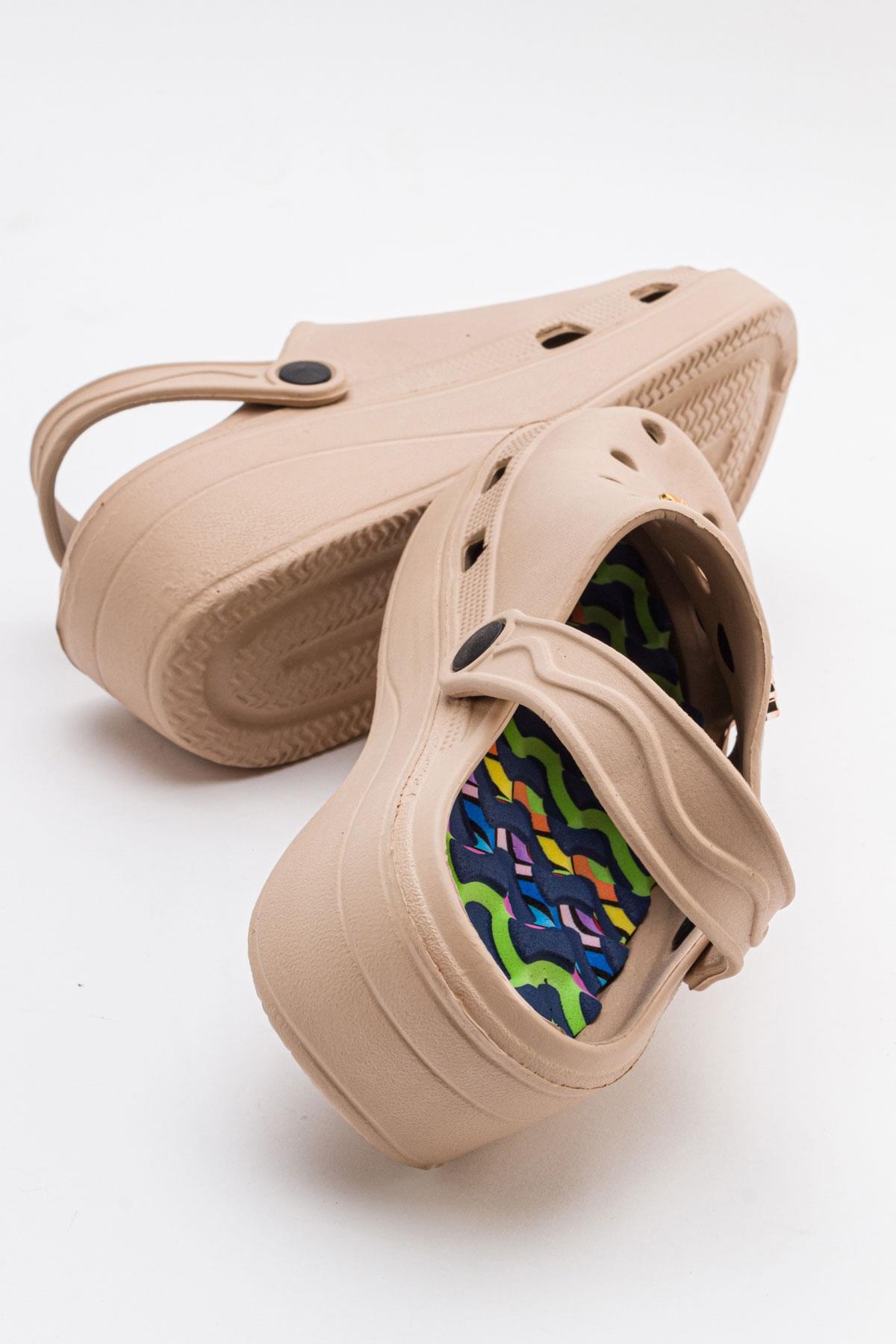 Aksesuarlı Kalın Taban Kadın Sabo Terlik BEJ - Görsel 5