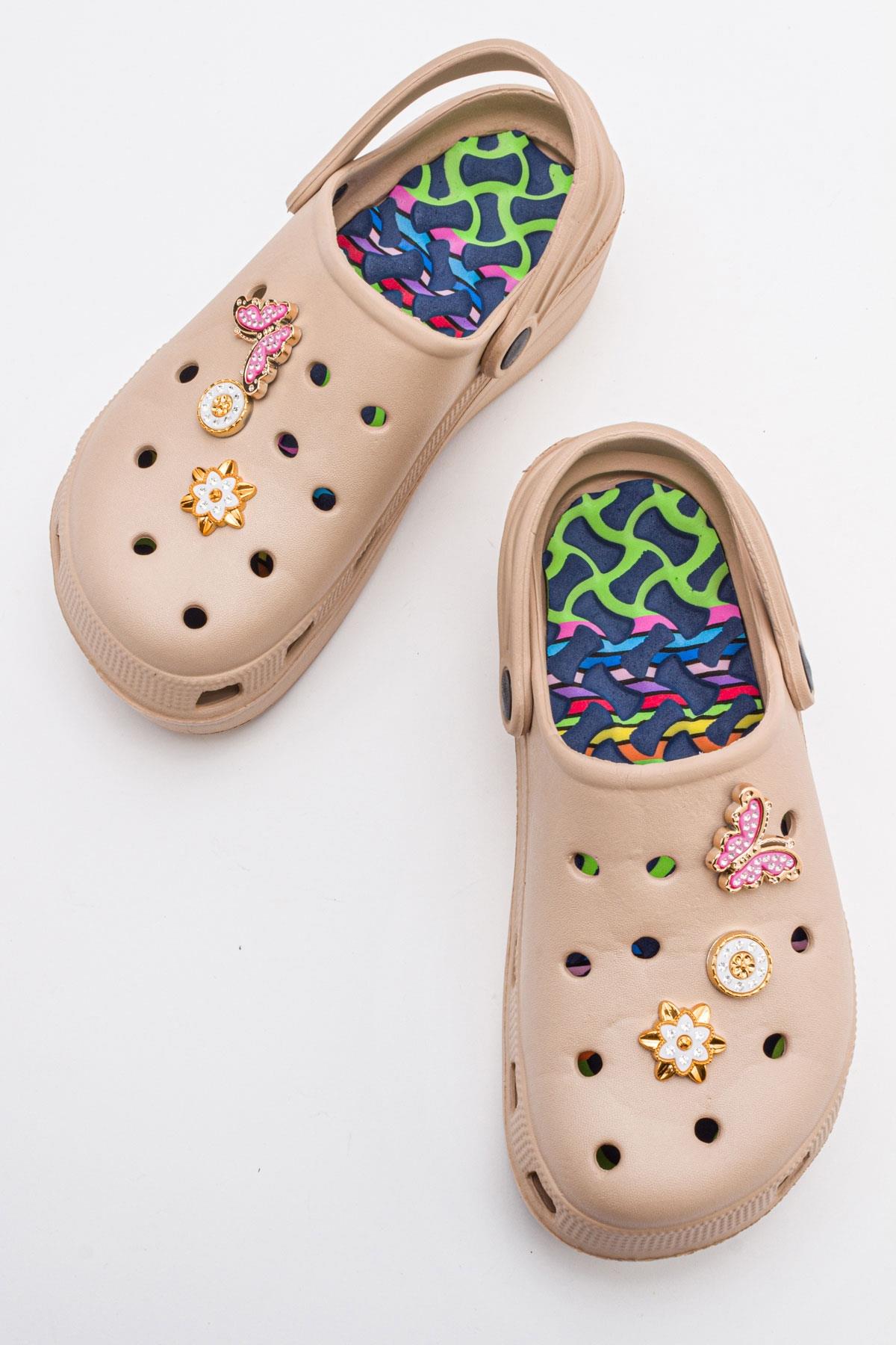 Aksesuarlı Kalın Taban Kadın Sabo Terlik BEJ - Görsel 6