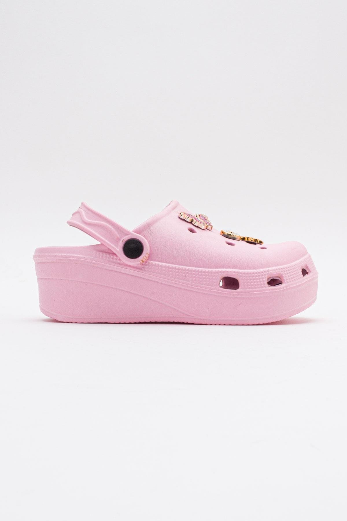 Aksesuarlı Kalın Taban Kadın Sabo Terlik PUDRA - Görsel 3