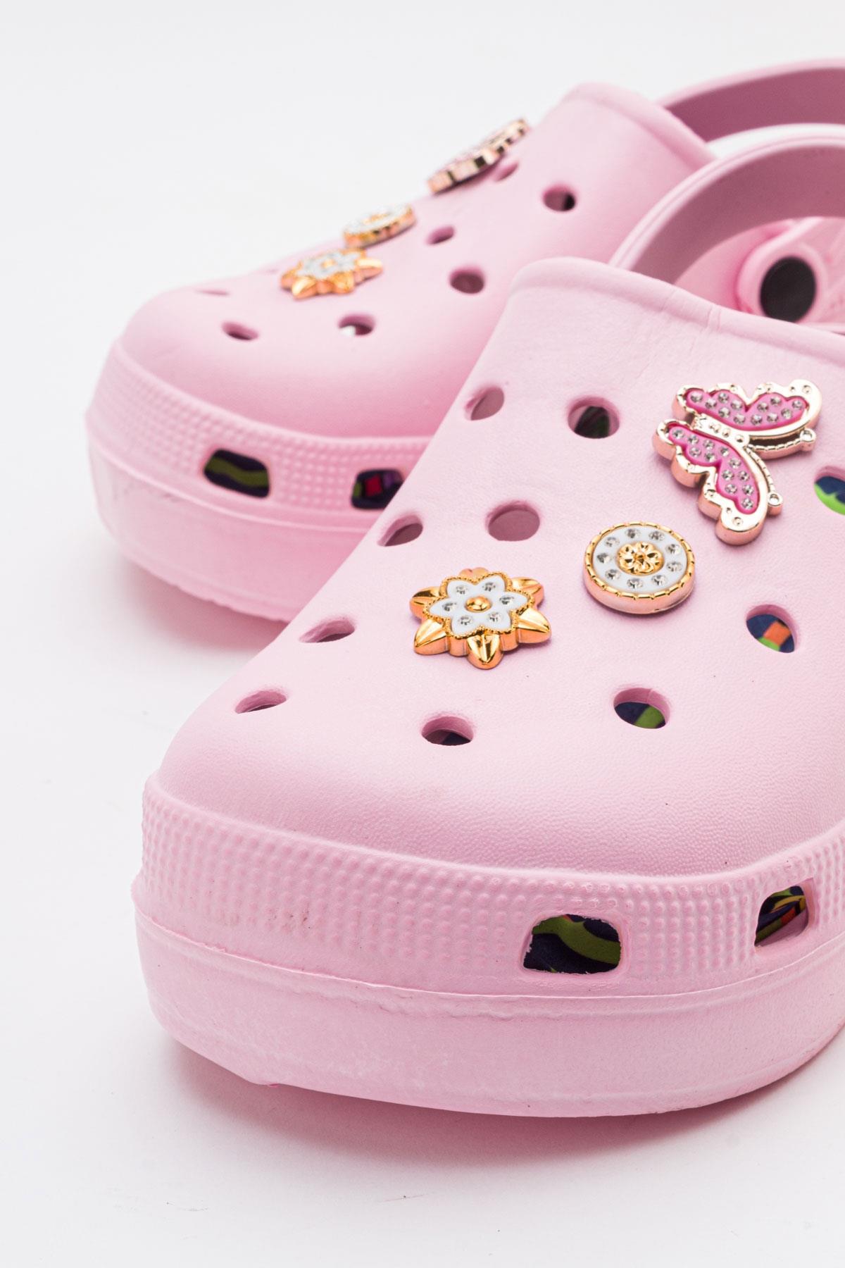 Aksesuarlı Kalın Taban Kadın Sabo Terlik PUDRA - Görsel 4