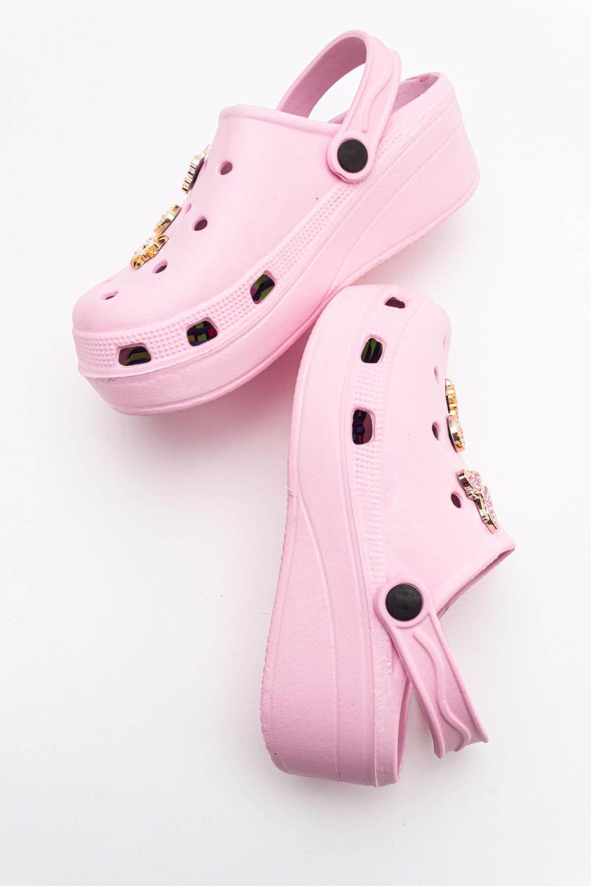 Aksesuarlı Kalın Taban Kadın Sabo Terlik PUDRA - Görsel 7