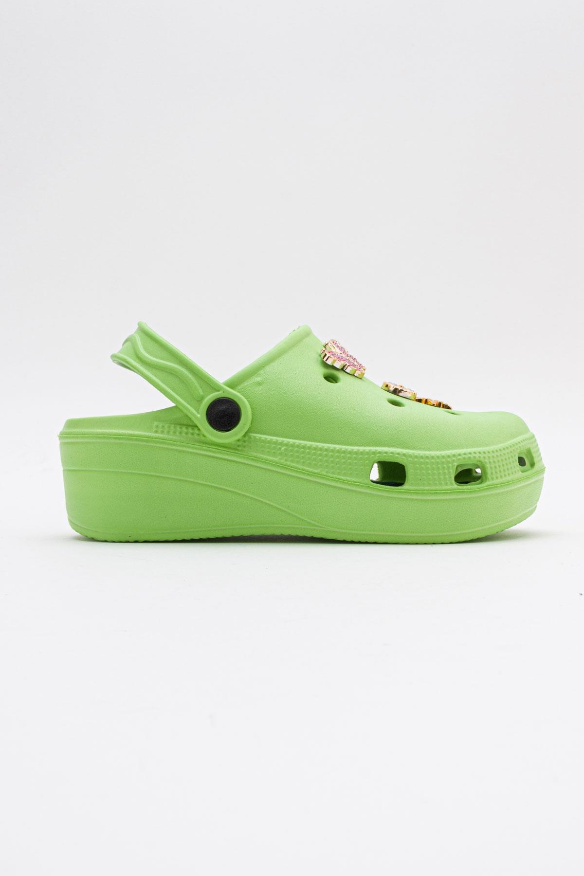 Aksesuarlı Kalın Taban Kadın Sabo Terlik FISTIK YEŞİLİ - Görsel 3