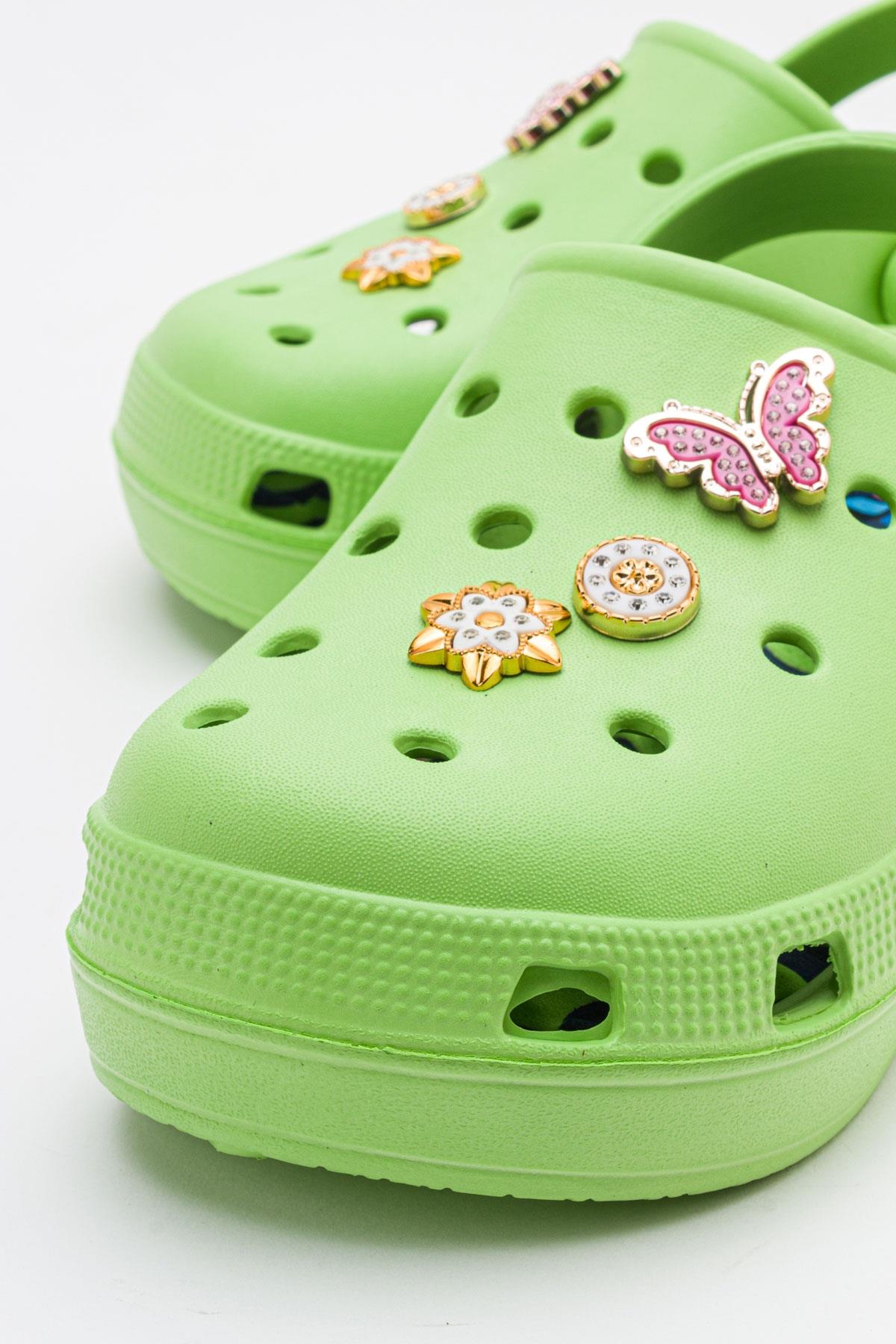 Aksesuarlı Kalın Taban Kadın Sabo Terlik FISTIK YEŞİLİ - Görsel 4