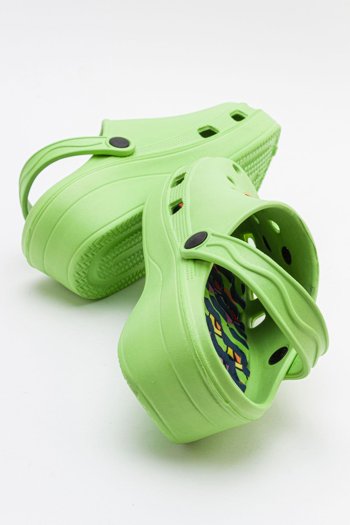 Aksesuarlı Kalın Taban Kadın Sabo Terlik FISTIK YEŞİLİ - Görsel 5