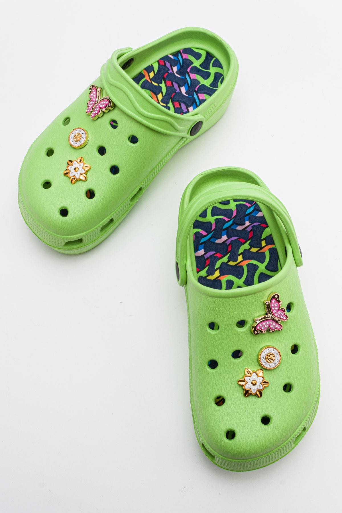 Aksesuarlı Kalın Taban Kadın Sabo Terlik FISTIK YEŞİLİ - Görsel 6