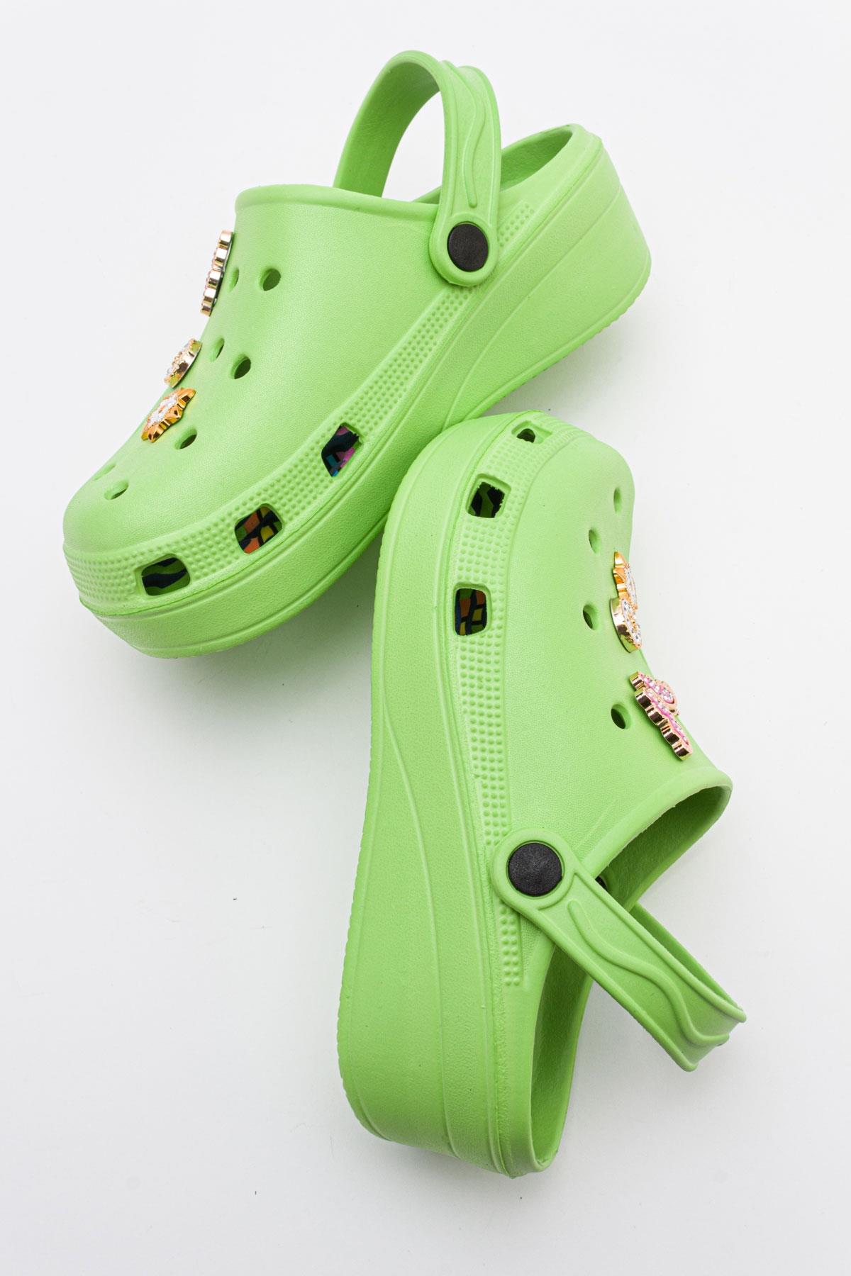 Aksesuarlı Kalın Taban Kadın Sabo Terlik FISTIK YEŞİLİ - Görsel 7