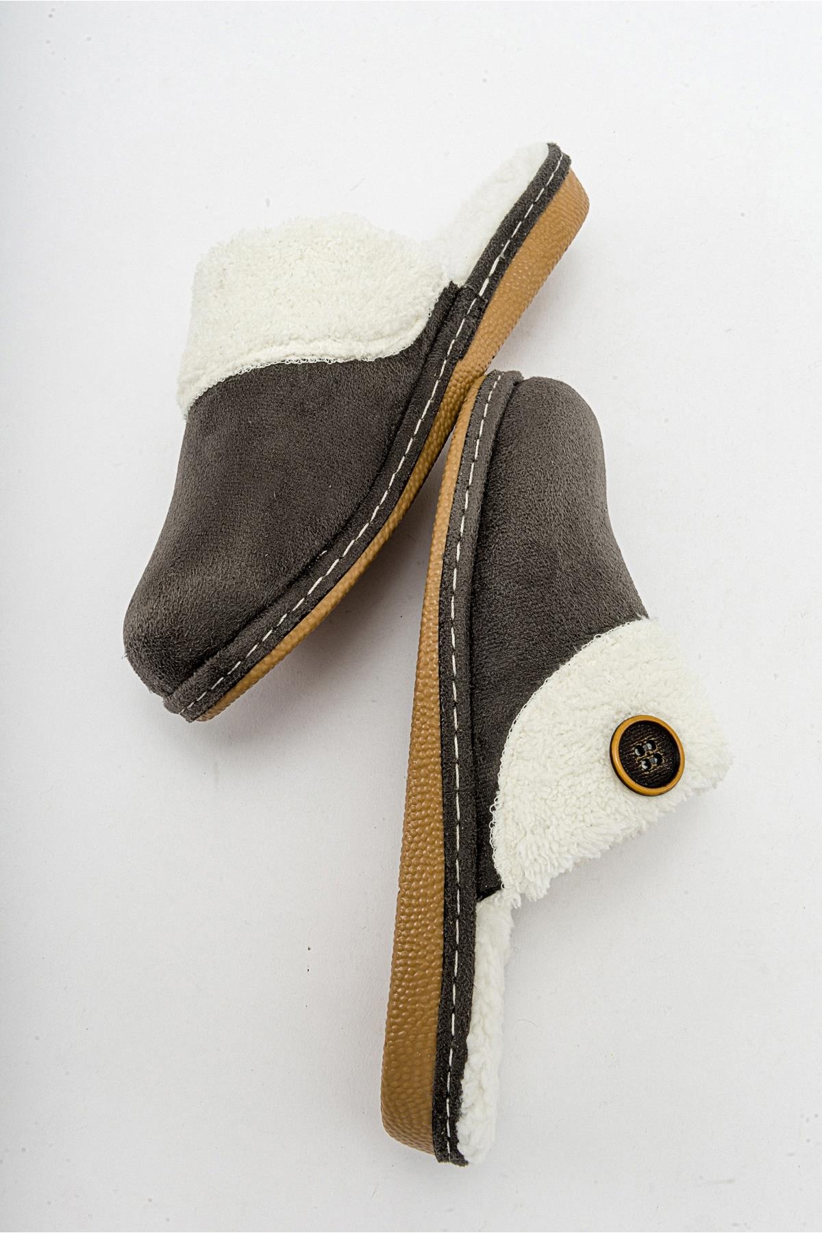 Kaydırmaz Kadın İçi Kürklü Ev Terliği FÜME - Görsel 4