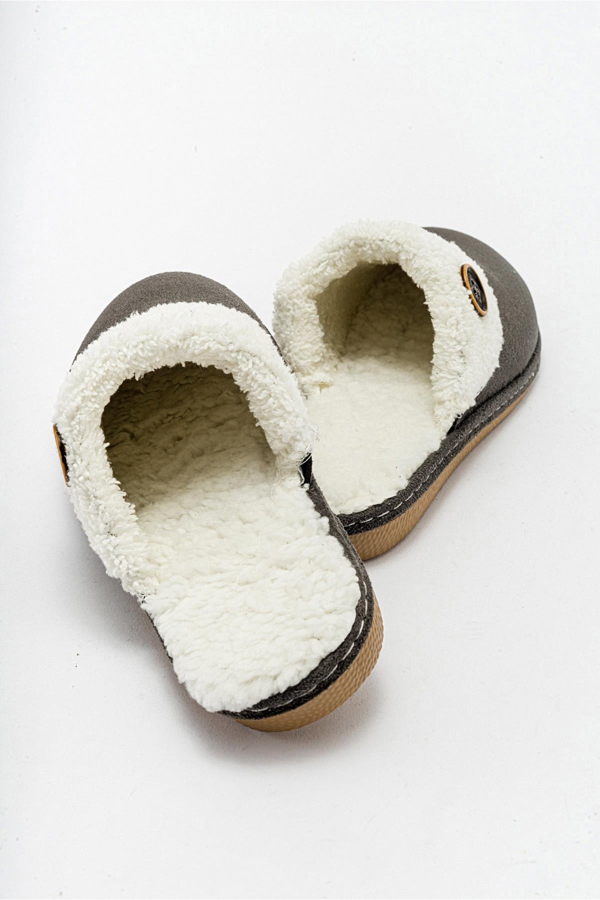 Kaydırmaz Kadın İçi Kürklü Ev Terliği FÜME - Görsel 6