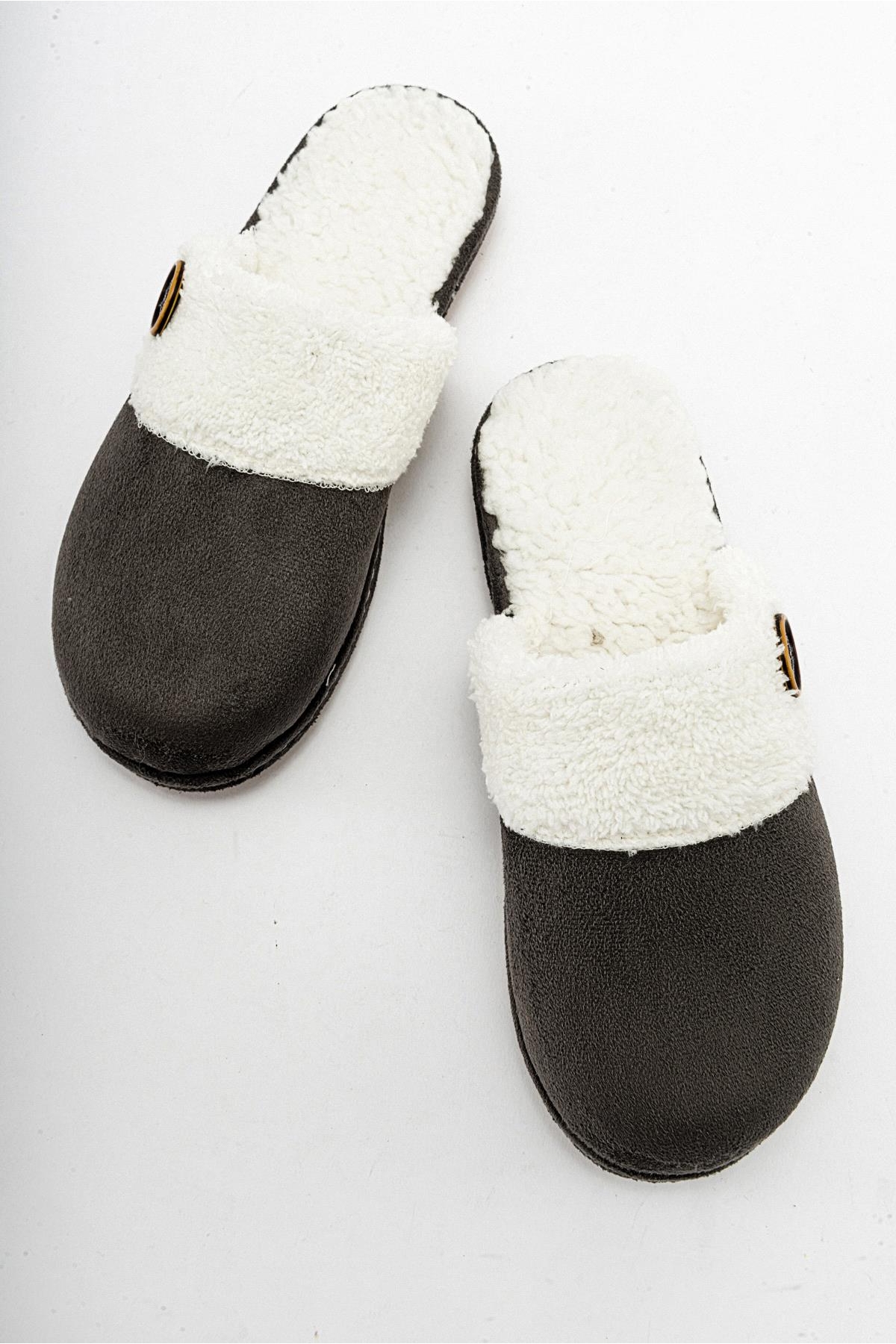 Kaydırmaz Kadın İçi Kürklü Ev Terliği FÜME - Görsel 7