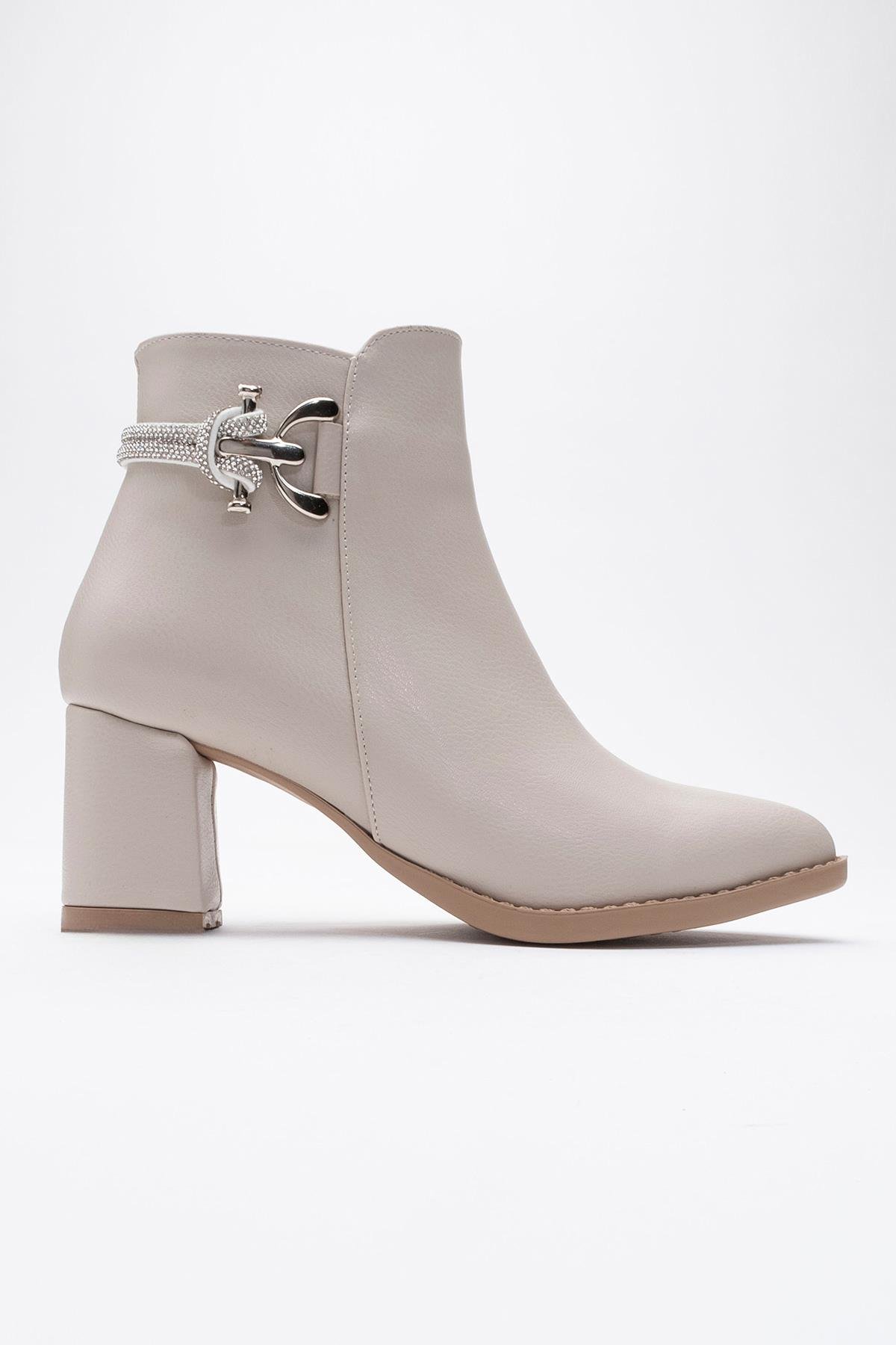 Kadın Taşlı Günlük Topuklu Ayakkabı TEN CİLT - Görsel 3