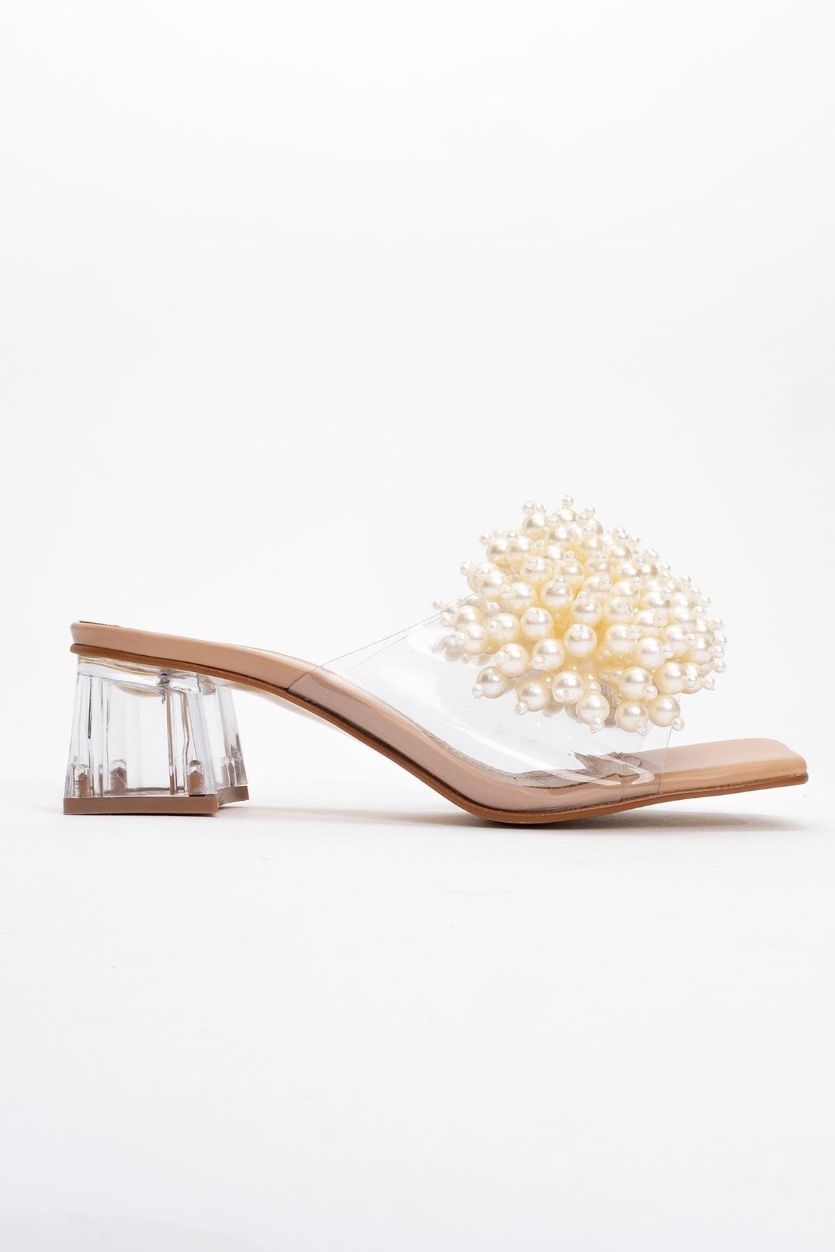 Kadın İncili Topuklu Terlik TEN CİLT - Görsel 3