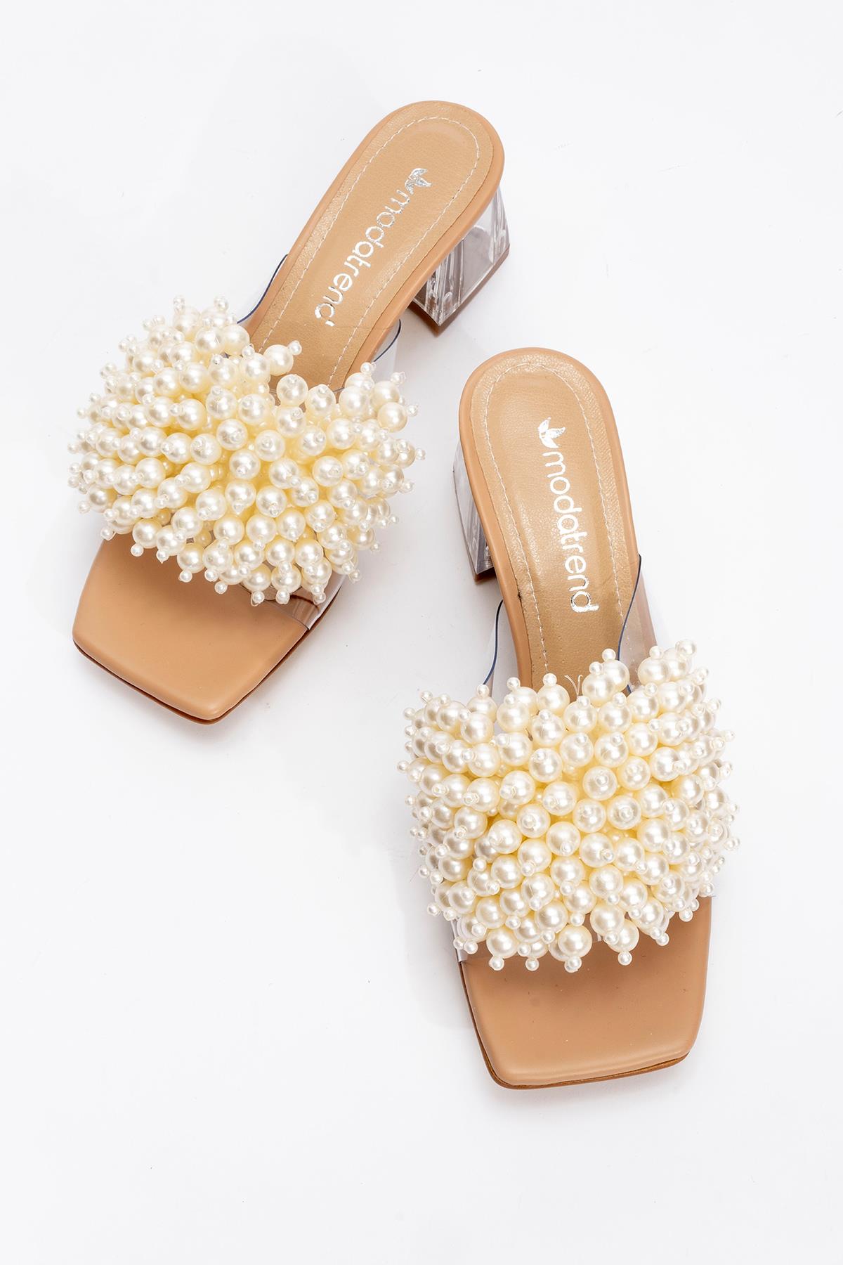 Kadın İncili Topuklu Terlik TEN CİLT - Görsel 6