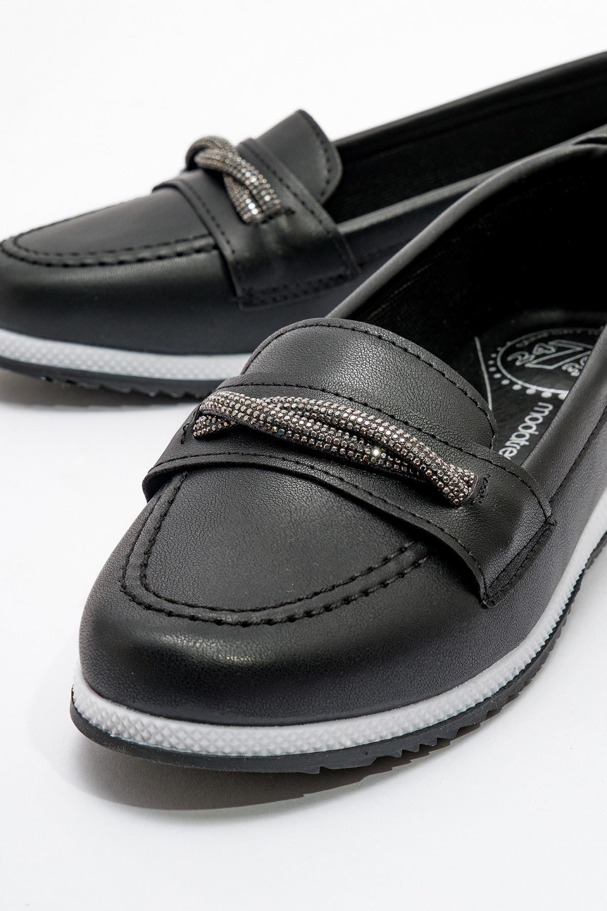 Kaydırmaz Taban Bağlı Lastikli Kadın Babet SİYAH CİLT - Görsel 4