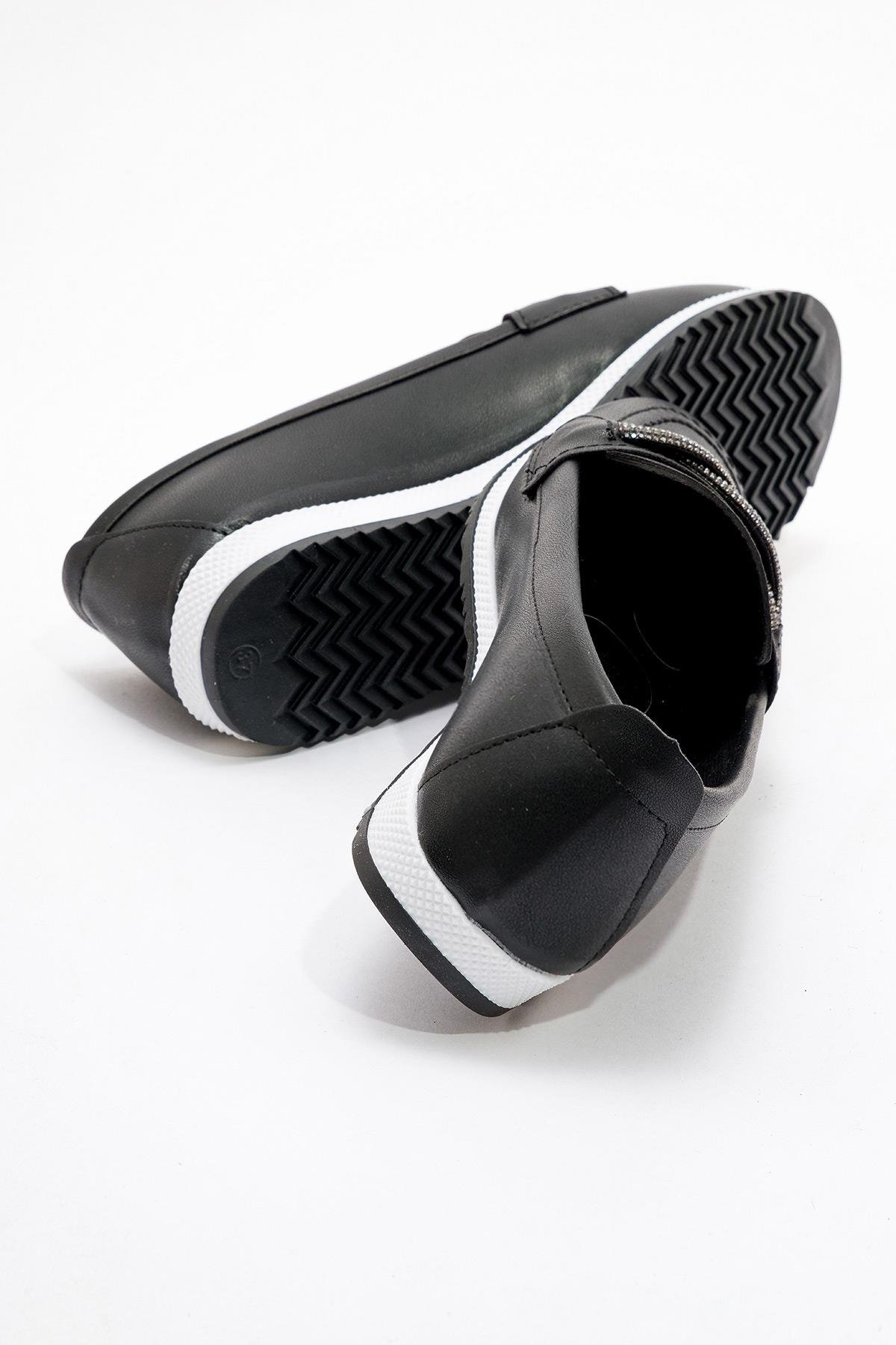 Kaydırmaz Taban Bağlı Lastikli Kadın Babet SİYAH CİLT - Görsel 5