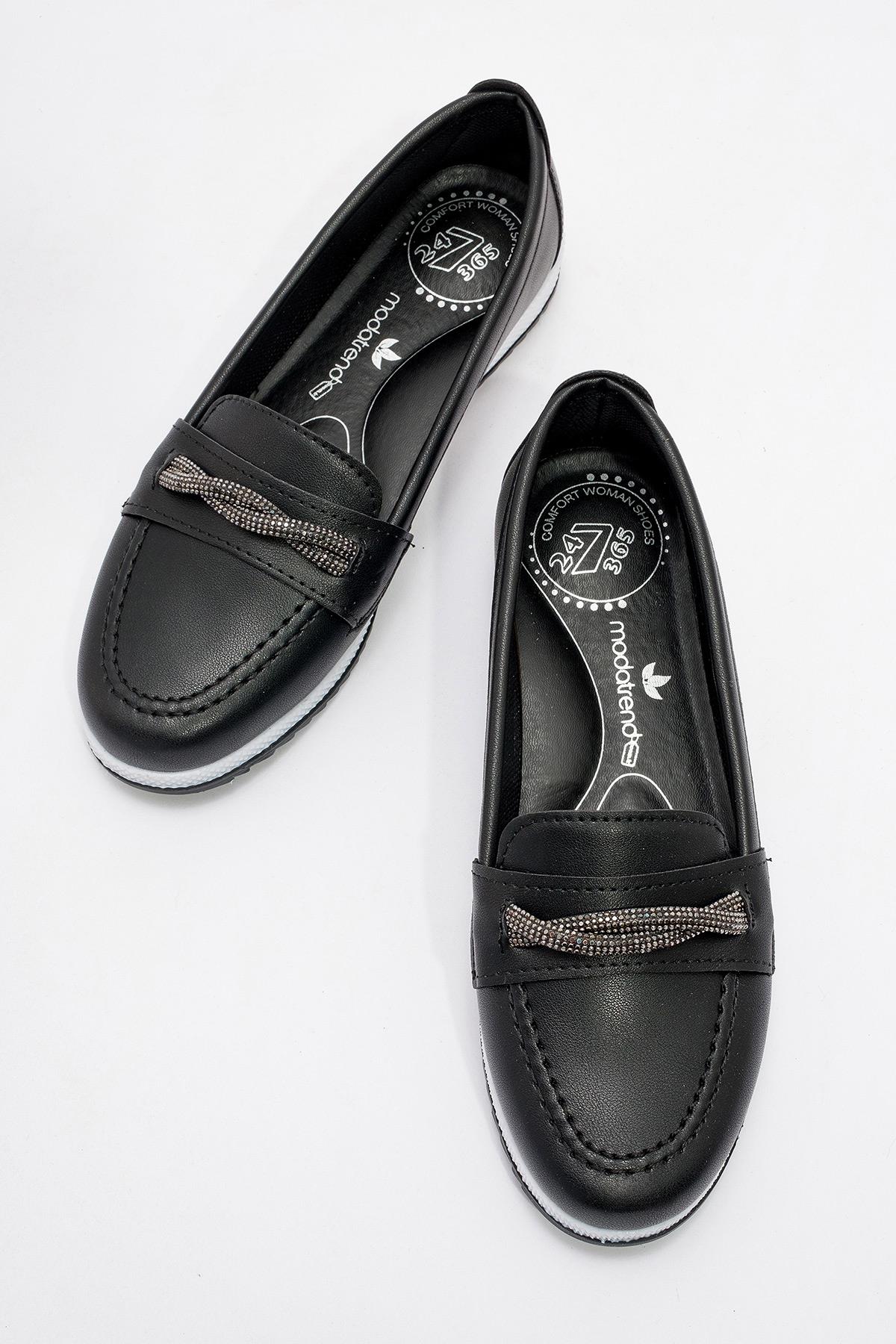 Kaydırmaz Taban Bağlı Lastikli Kadın Babet SİYAH CİLT - Görsel 6