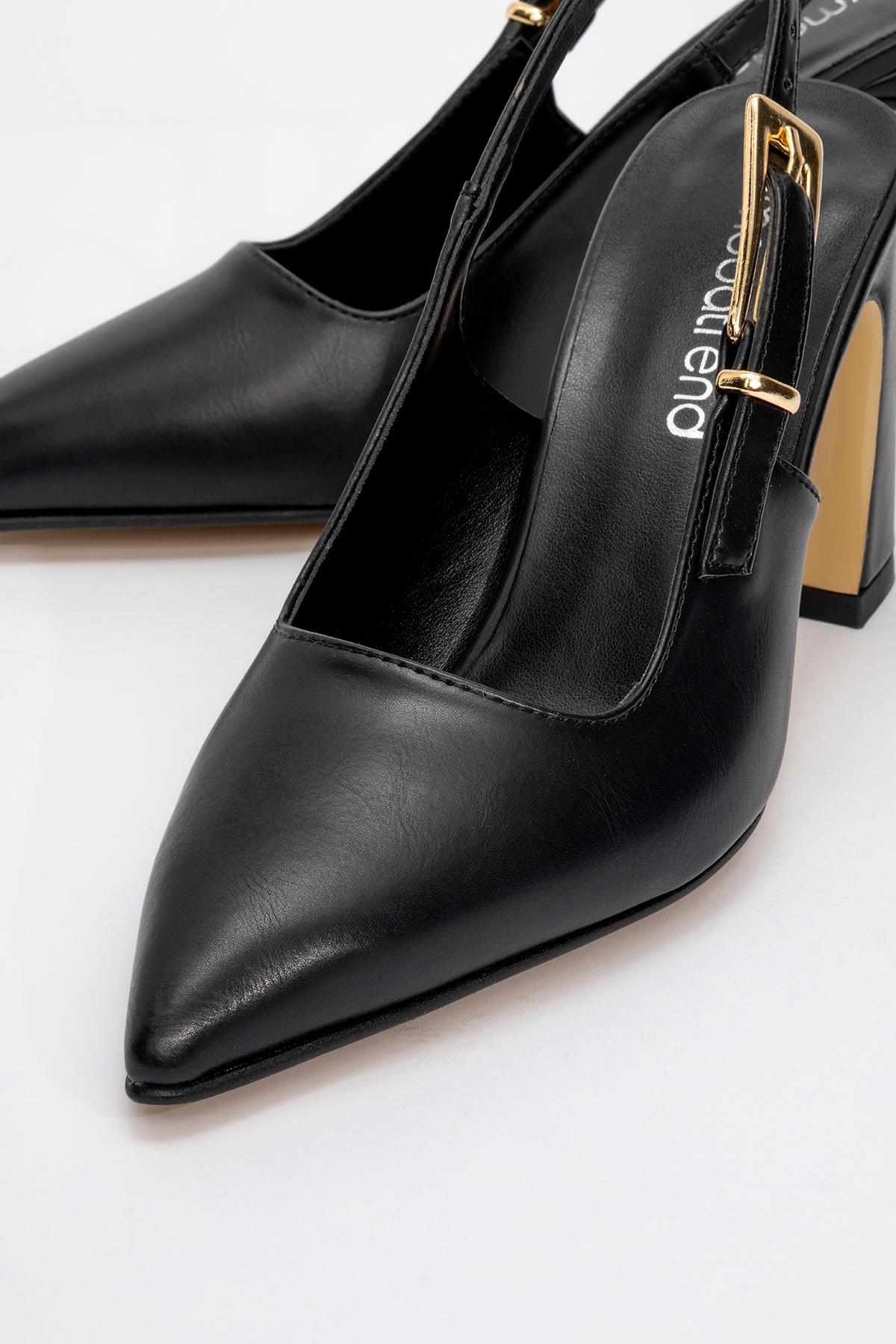 Kadın Tokalı Topuklu Ayakkabı SİYAH CİLT - Görsel 4