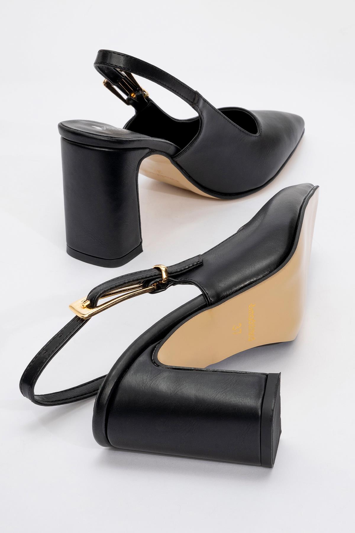 Kadın Tokalı Topuklu Ayakkabı SİYAH CİLT - Görsel 5