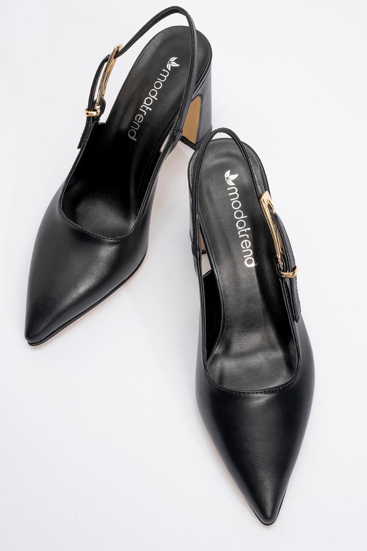 Kadın Tokalı Topuklu Ayakkabı SİYAH CİLT - Görsel 6