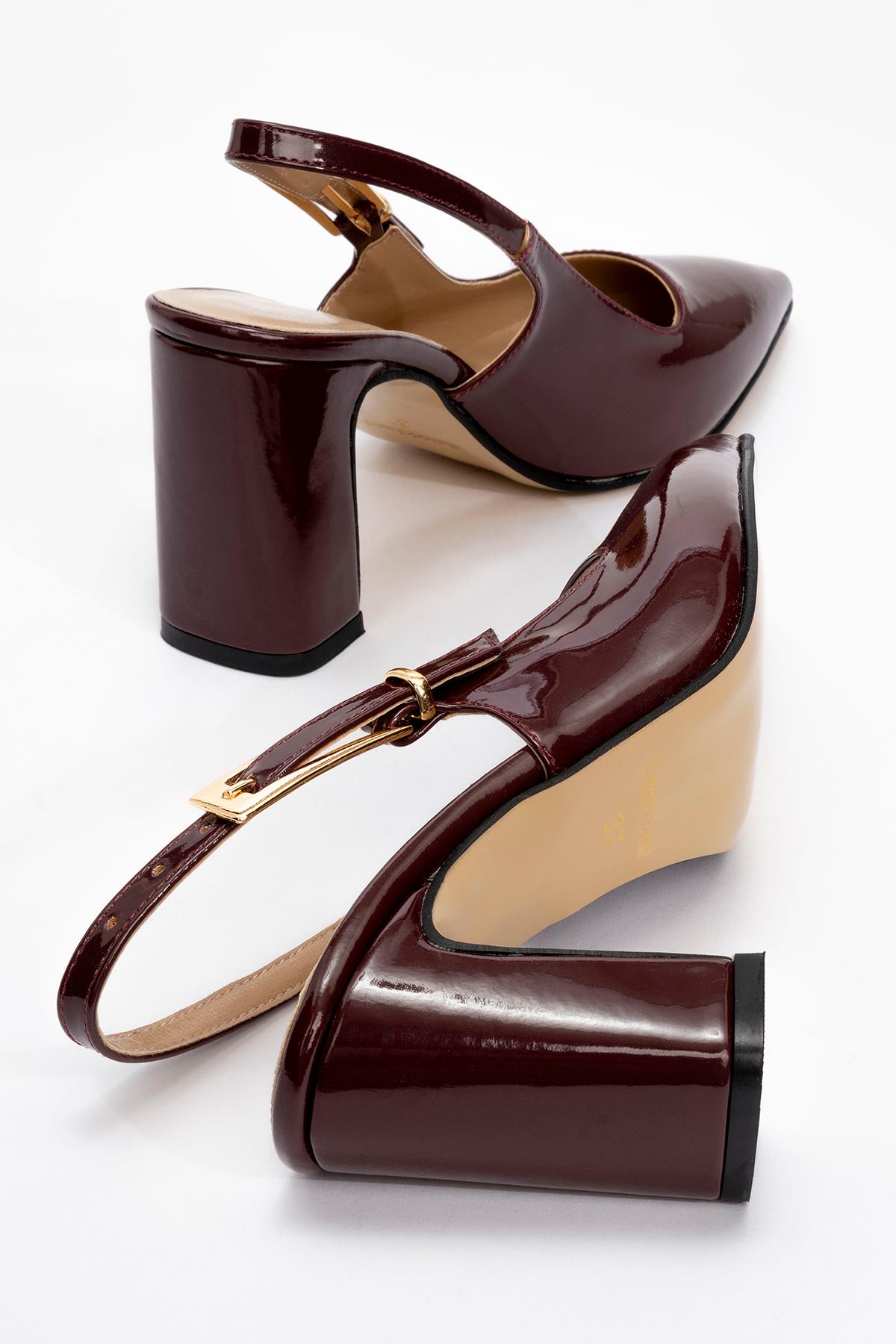 Kadın Tokalı Topuklu Ayakkabı BORDO RUGAN - Görsel 5