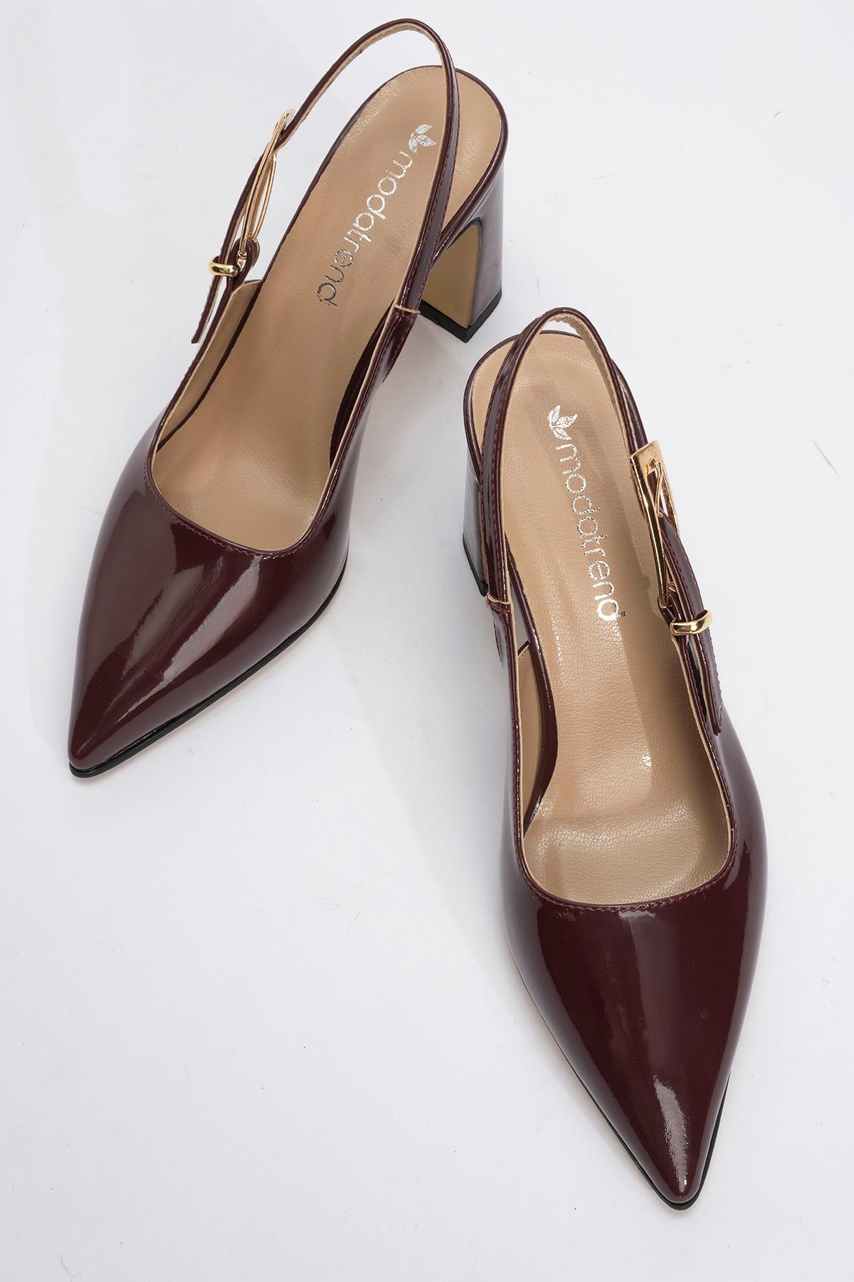 Kadın Tokalı Topuklu Ayakkabı BORDO RUGAN - Görsel 6