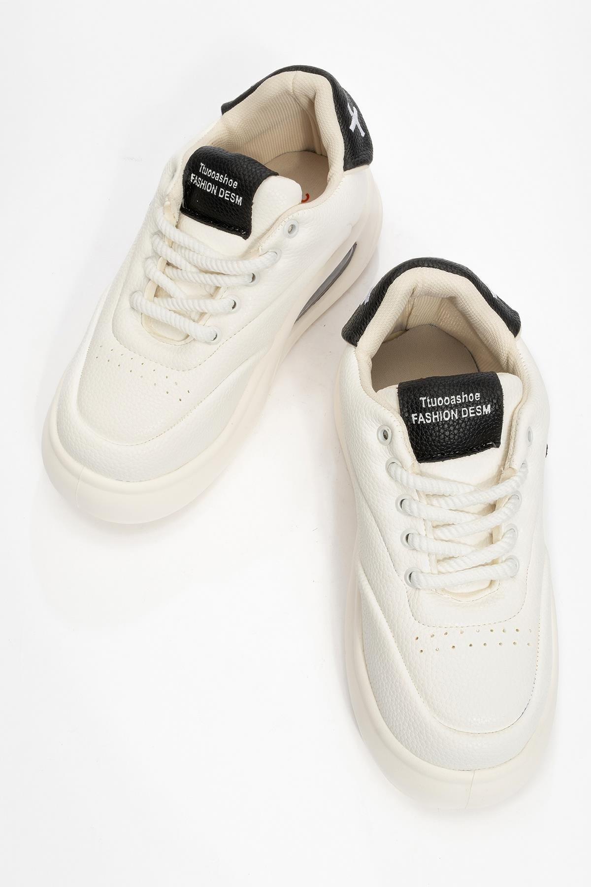 Bağcıklı Kadın Spor Ayakkabı BEYAZ SİYAH - Görsel 4