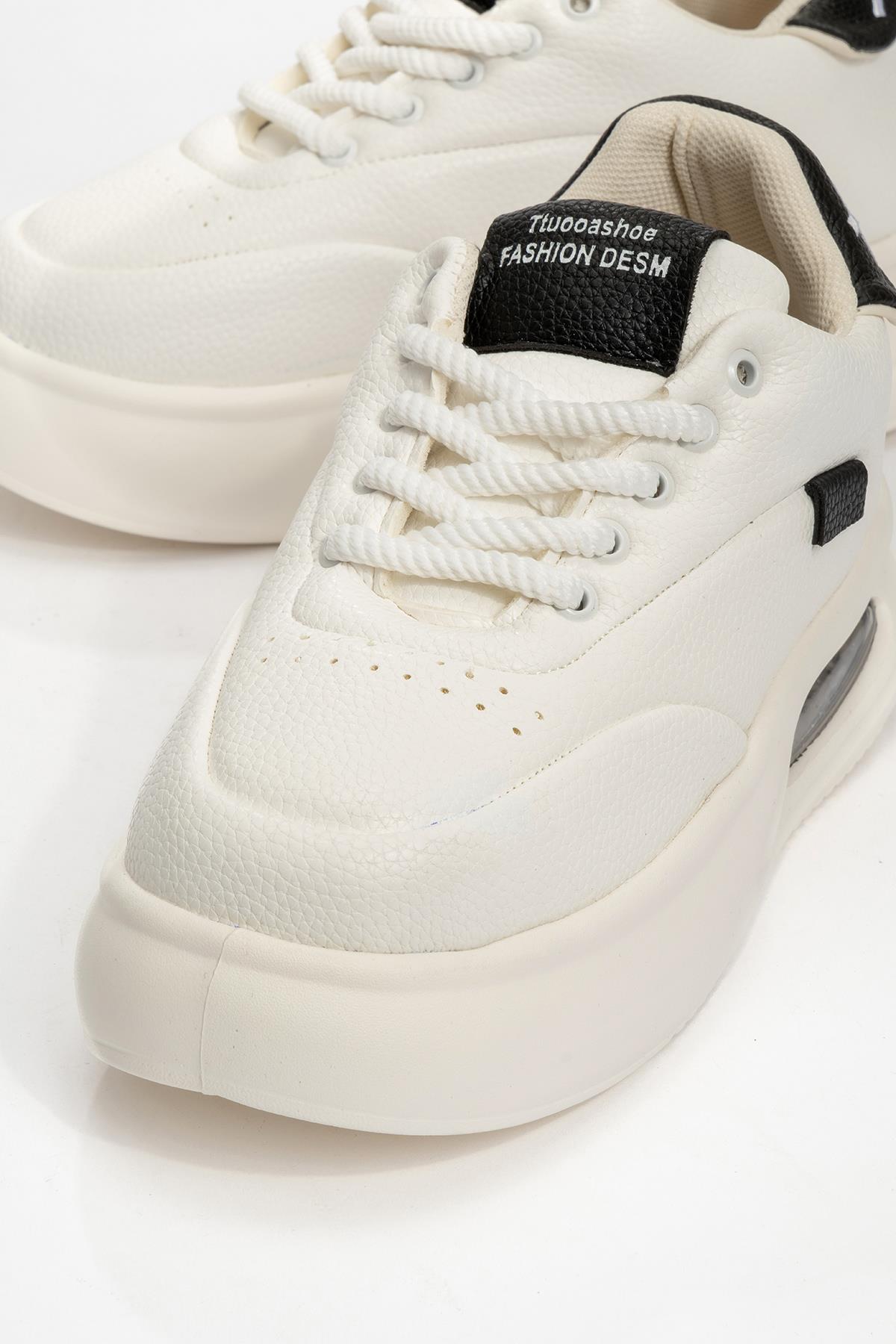 Bağcıklı Kadın Spor Ayakkabı BEYAZ SİYAH - Görsel 6