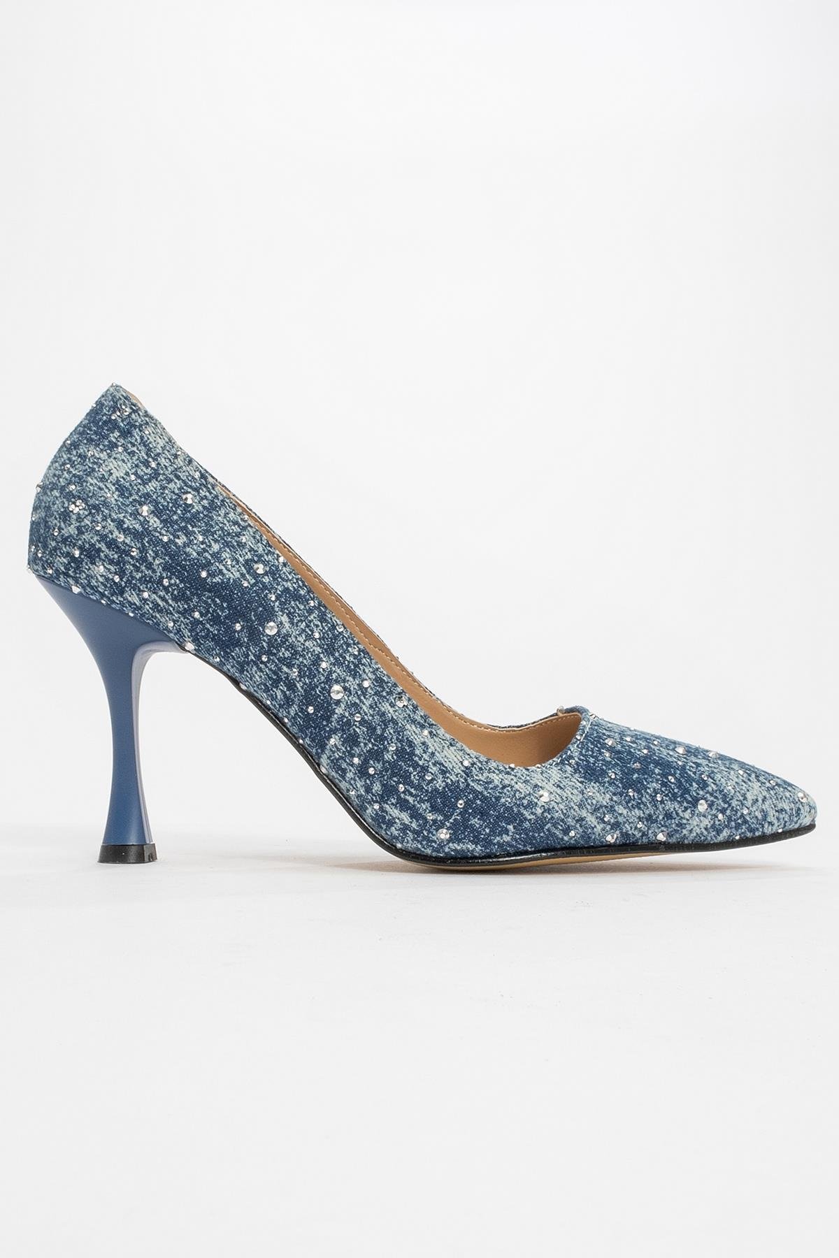 Bilekten Taşlı Kurdeleli Kadın Topuklu Ayakkabı LACİ KOT - Görsel 3