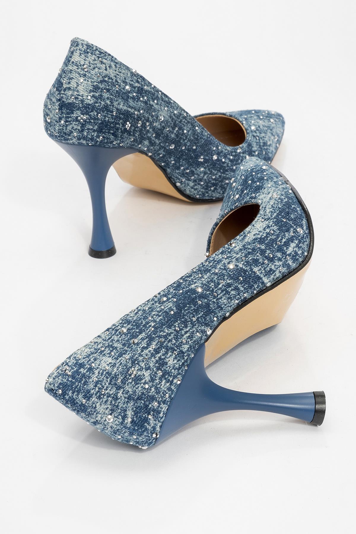 Bilekten Taşlı Kurdeleli Kadın Topuklu Ayakkabı LACİ KOT - Görsel 5