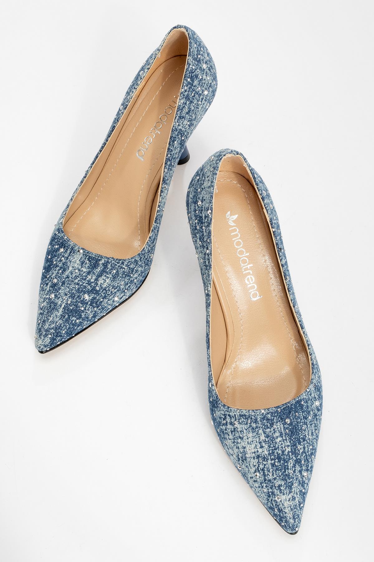 Bilekten Taşlı Kurdeleli Kadın Topuklu Ayakkabı LACİ KOT - Görsel 6