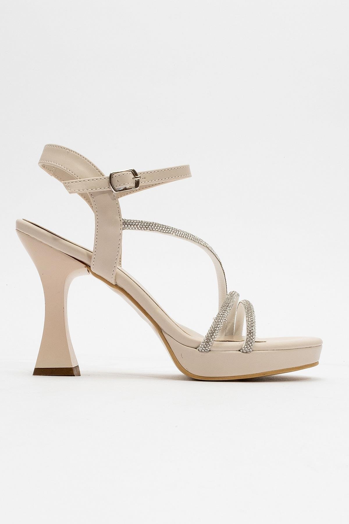 Kadın Taşlı Topuklu Ayakkabı TEN CİLT - Görsel 3