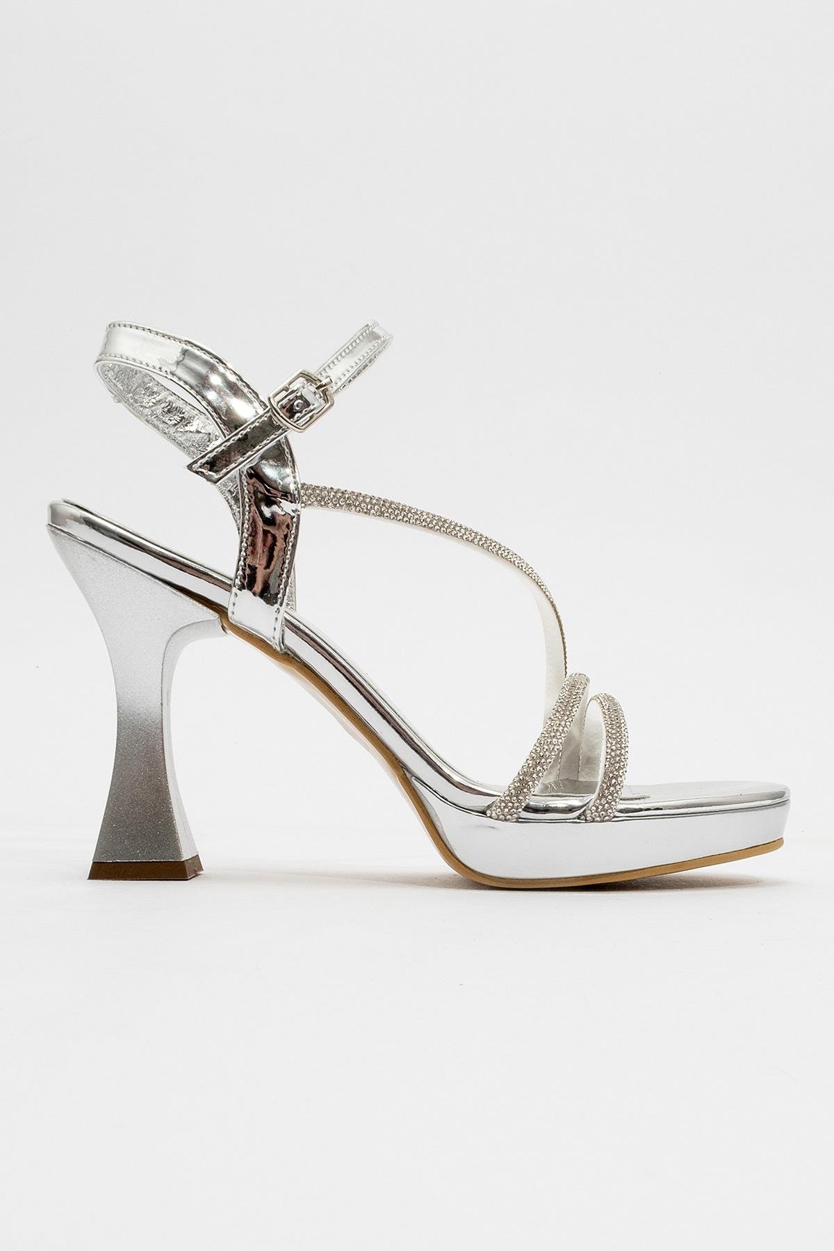 Kadın Taşlı Topuklu Ayakkabı GÜMÜŞ AYNA - Görsel 3