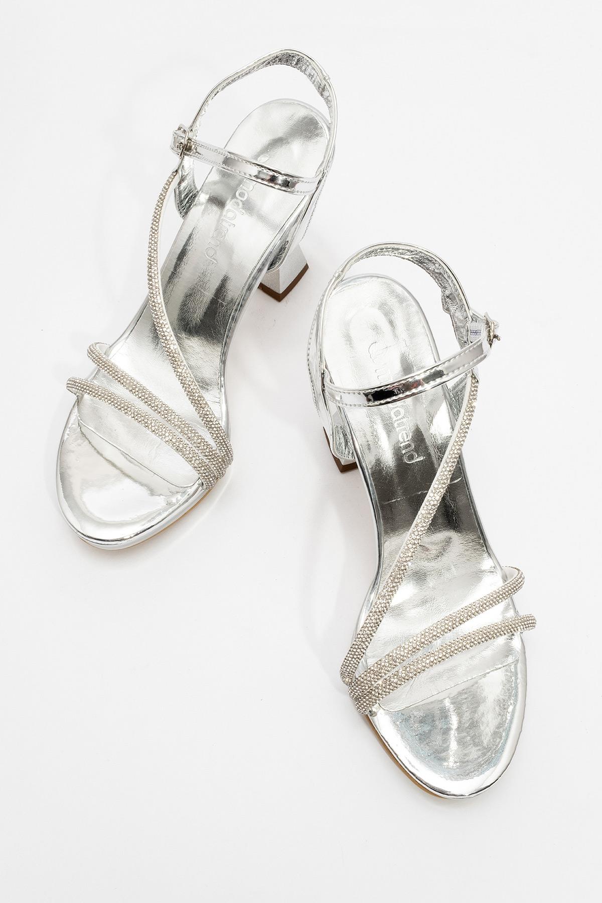 Kadın Taşlı Topuklu Ayakkabı GÜMÜŞ AYNA - Görsel 6
