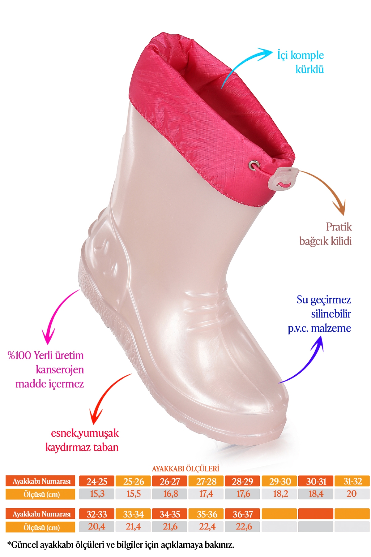 Linze Sedefli Su Geçirmez Kız Çocuk Yağmur Çizmesi Pudra - Görsel 3