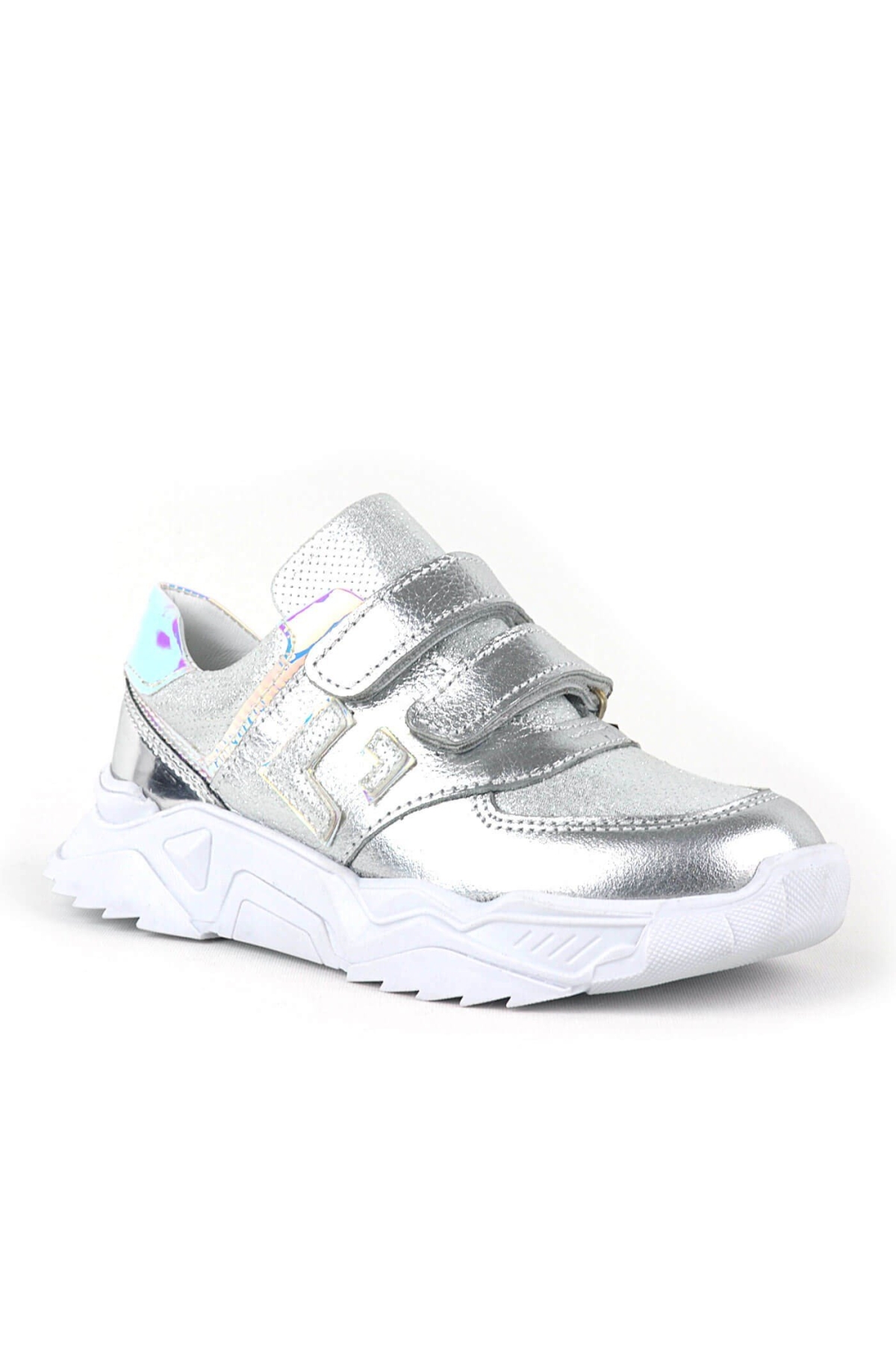 Hakiki Deri Gümüş Renl Cırtlı Kız Çocuk Sneaker Ayakkabı - Görsel 2