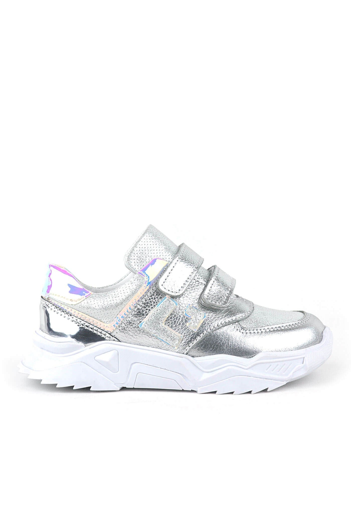 Hakiki Deri Gümüş Renl Cırtlı Kız Çocuk Sneaker Ayakkabı - Görsel 3