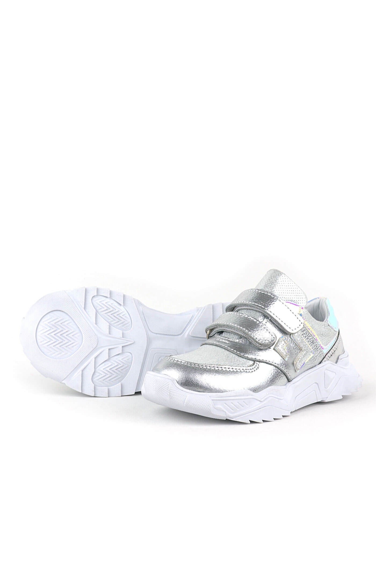 Hakiki Deri Gümüş Renl Cırtlı Kız Çocuk Sneaker Ayakkabı - Görsel 4